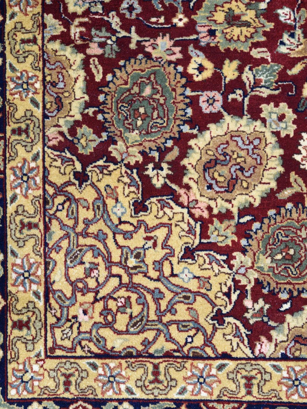 Fine Hand Knotted Tabriz Carpet in Gold Maroon and Cream Wool, 5' x 7' For Sale 1