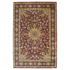 Tapis Tabriz noué à la main en laine or marron et crème, 5' x 7'