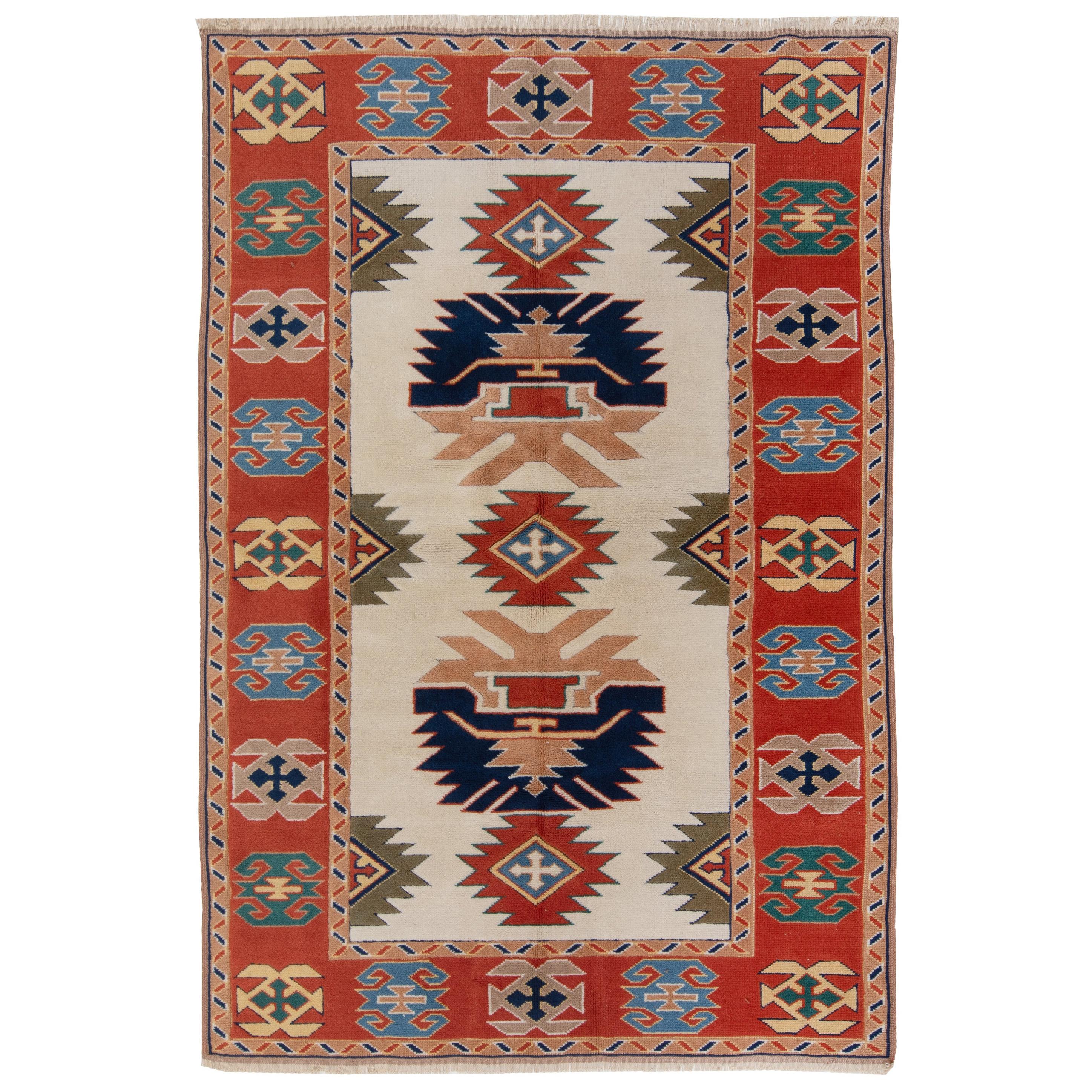 5.3x7.4 Ft Fine Hand Knotted Vintage Anatolian Area Rug with All Natural Dyes For Sale