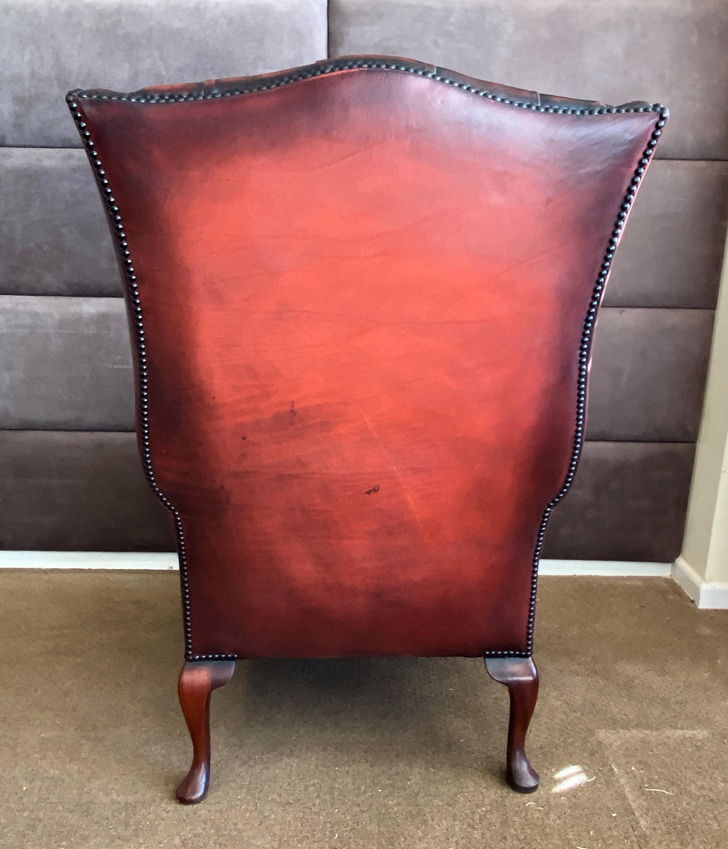 Fine Hand Made English Leather Wing Armchair 5