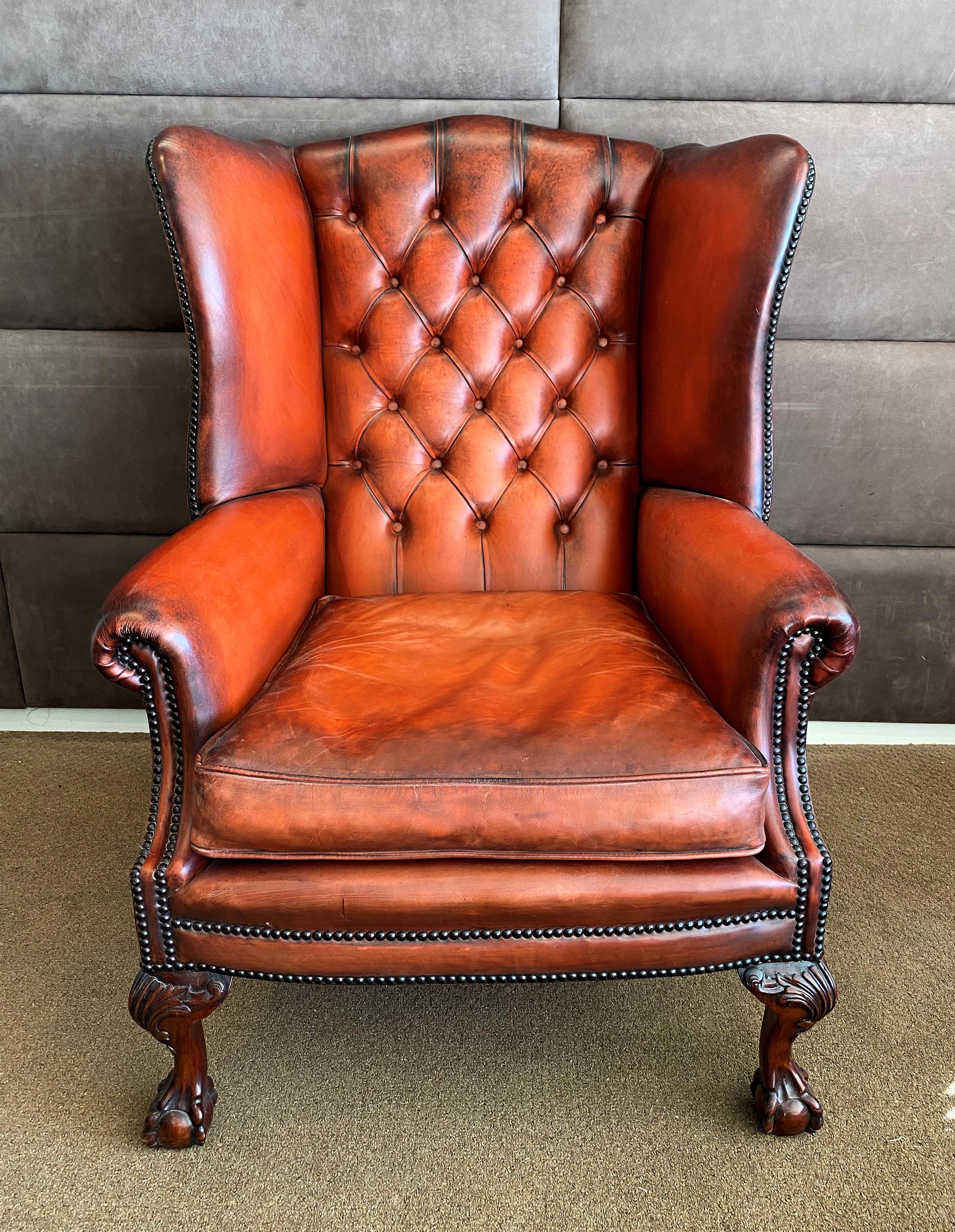 Fine Hand Made English Leather Wing Armchair 6