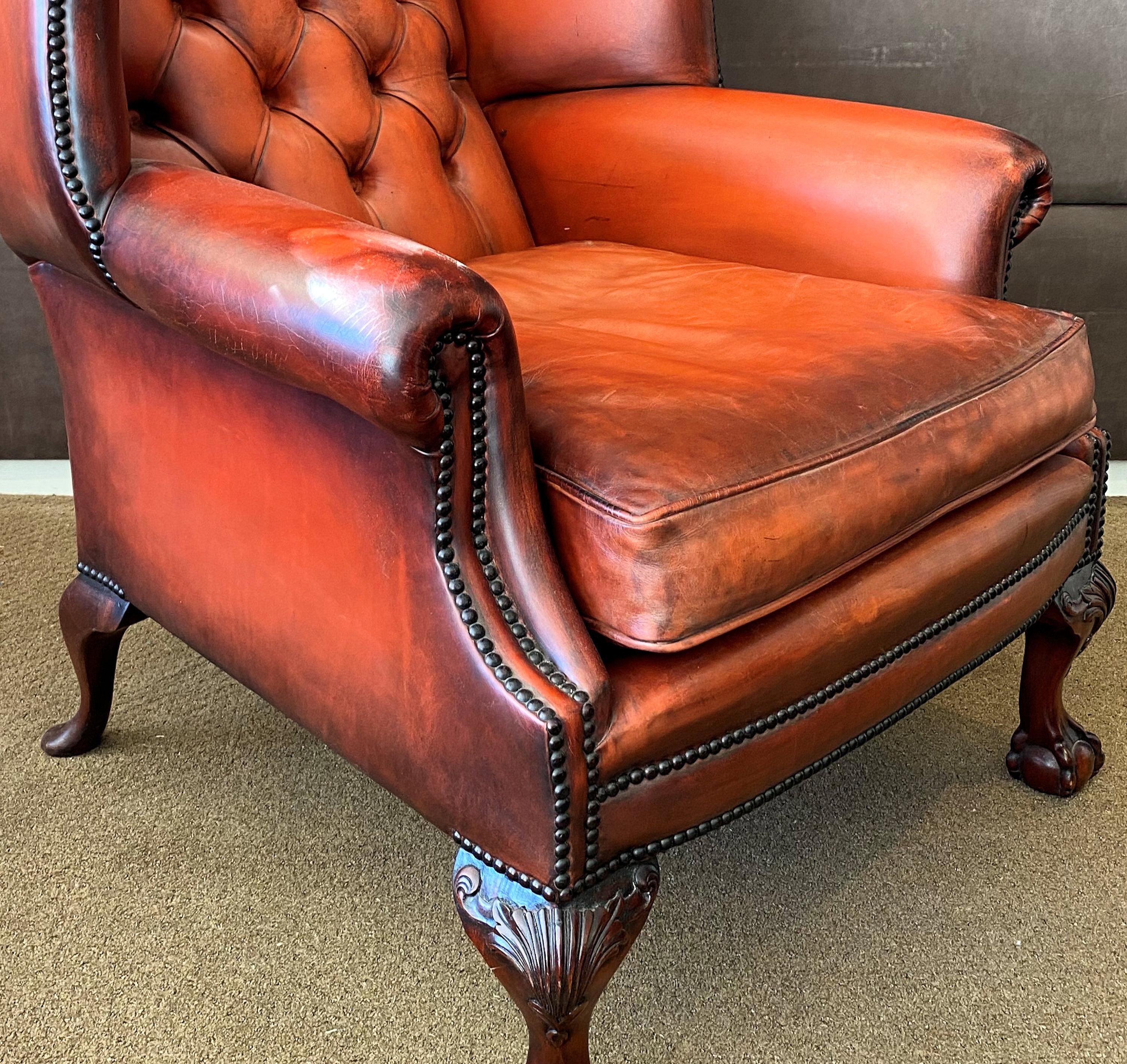 British Fine Hand Made English Leather Wing Armchair
