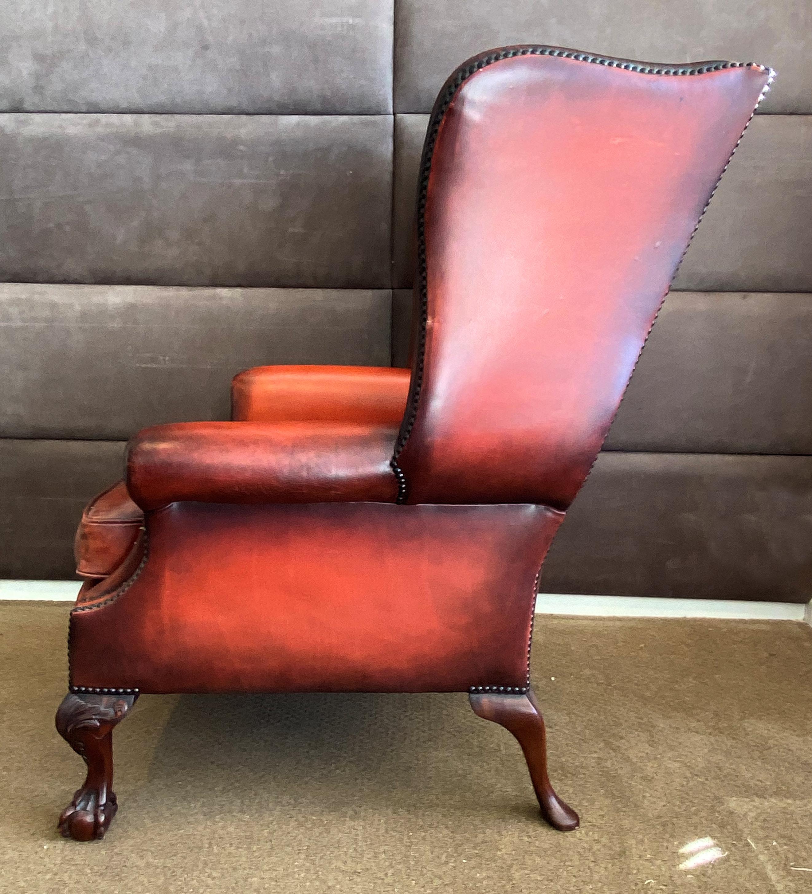 Fine Hand Made English Leather Wing Armchair 1