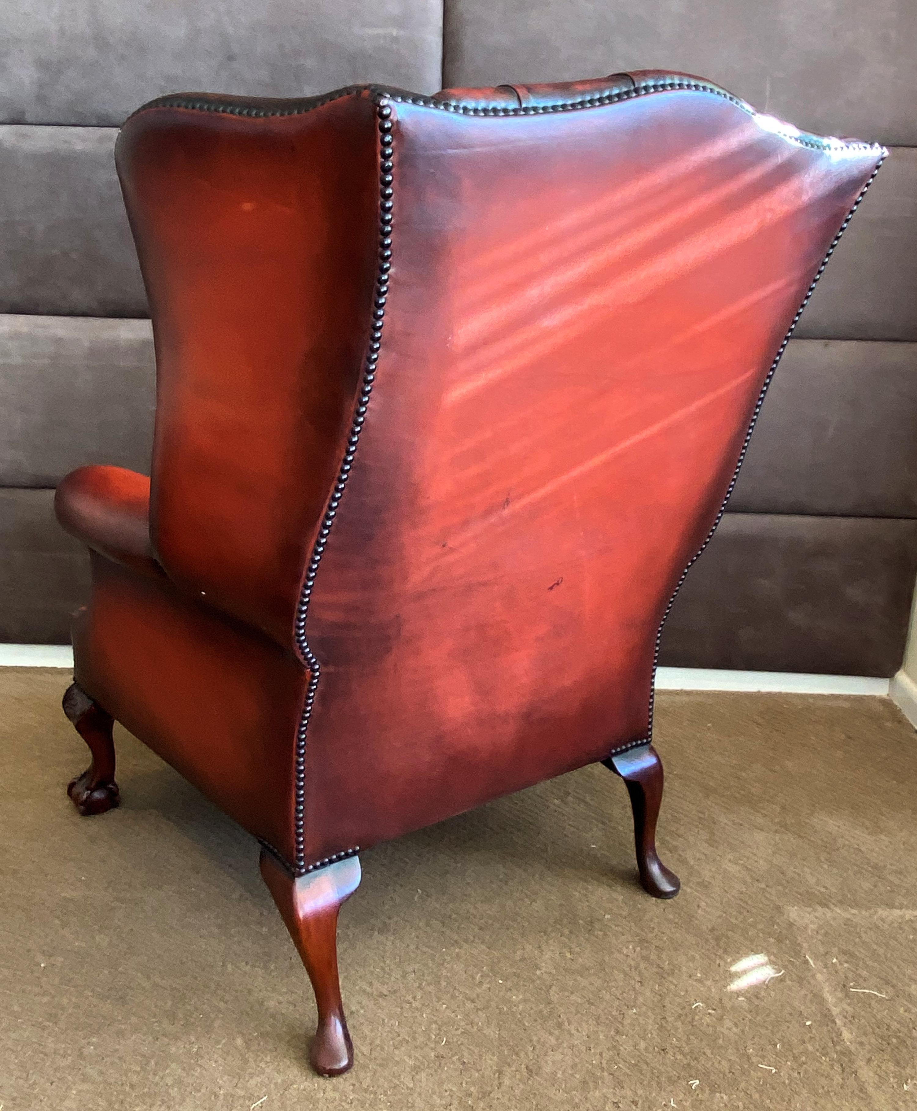 Fine Hand Made English Leather Wing Armchair 2