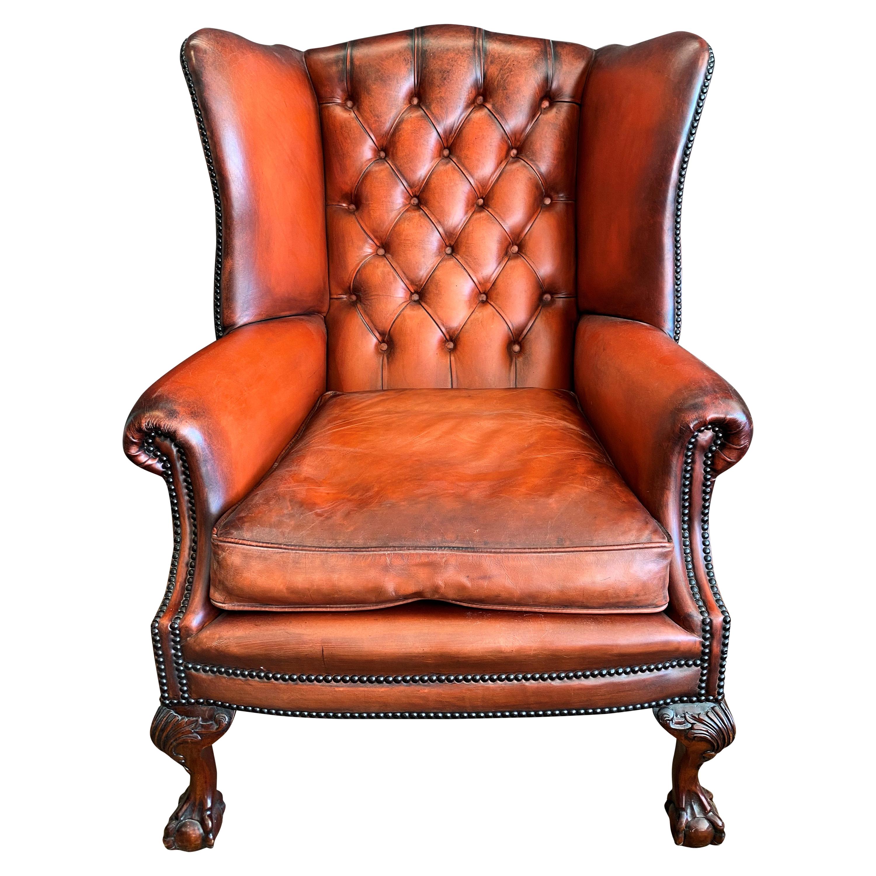 Fine Hand Made English Leather Wing Armchair