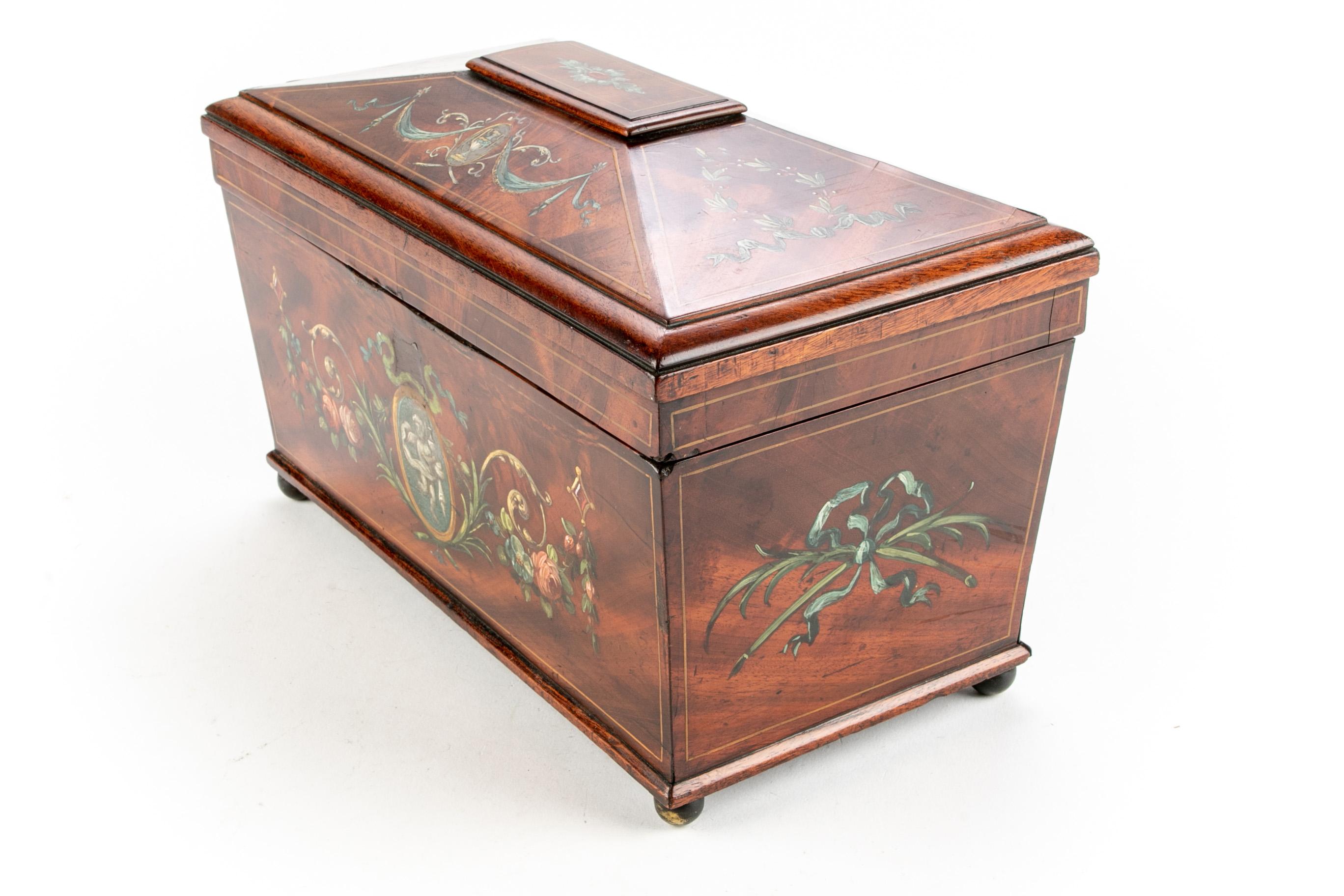 European Fine Hand Painted English Georgian Tea Caddy