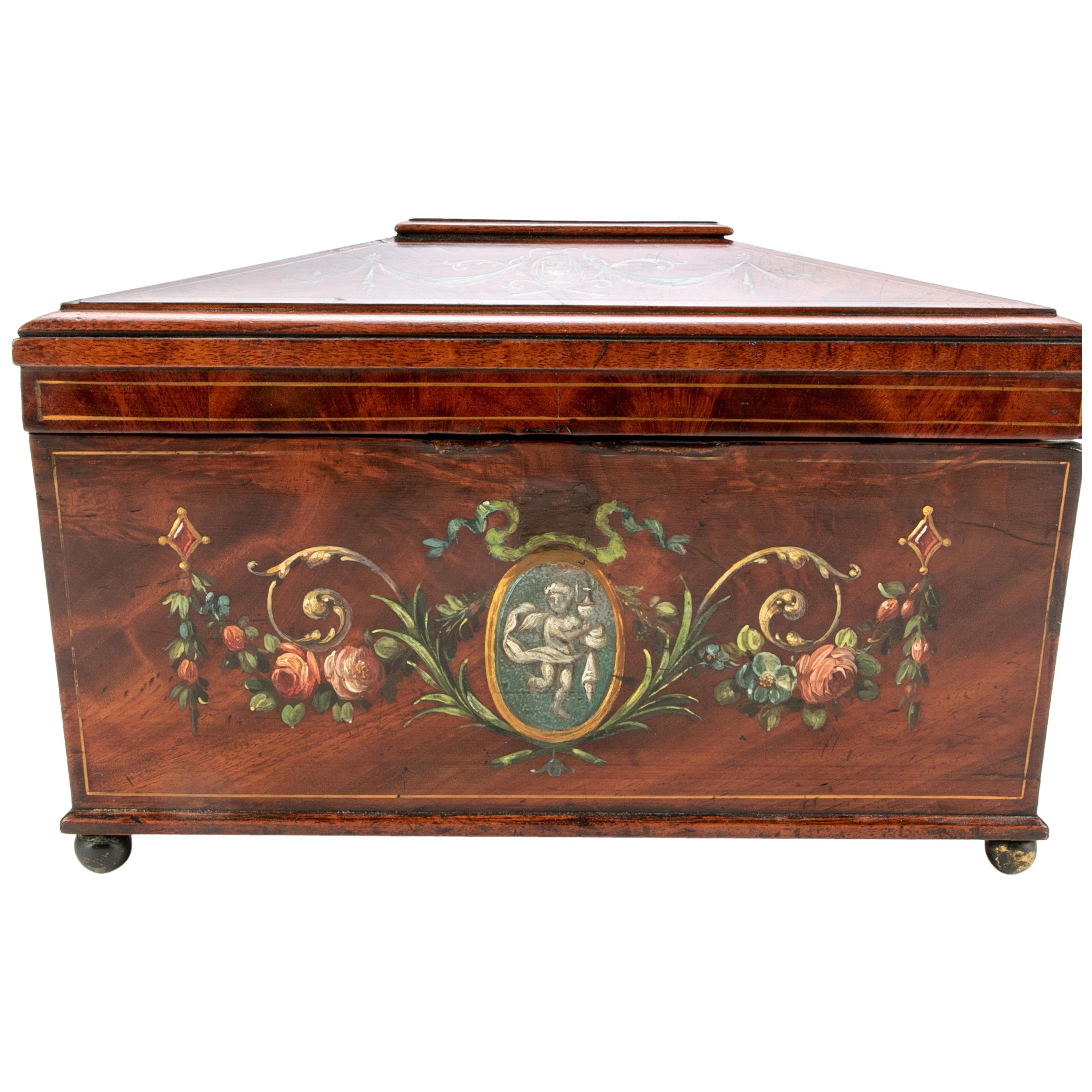 Fine Hand Painted English Georgian Tea Caddy
