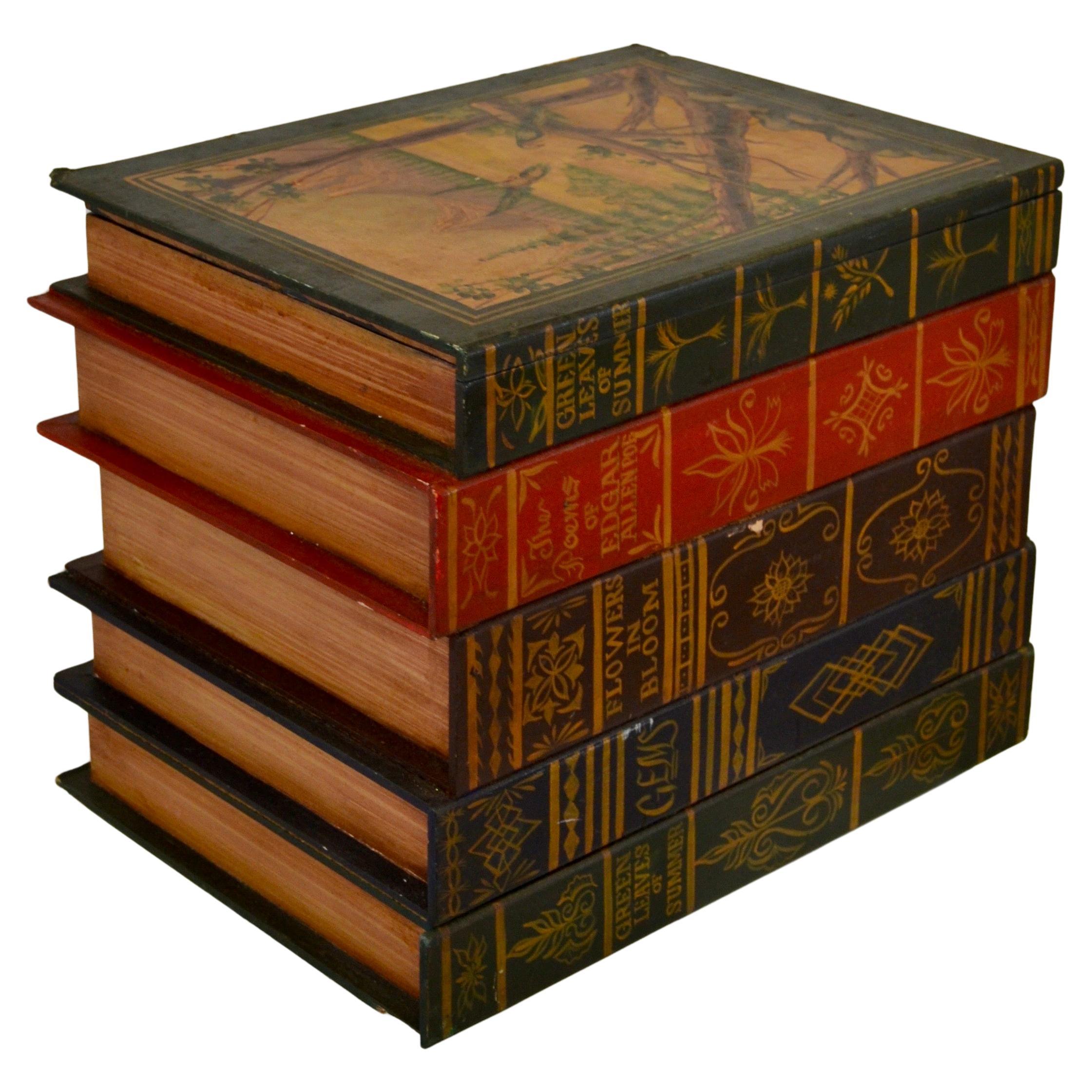 Fine Hand-Painted English Trompe-l
Oeil "Bookstack" Chest 
Secret Drawer For Sale