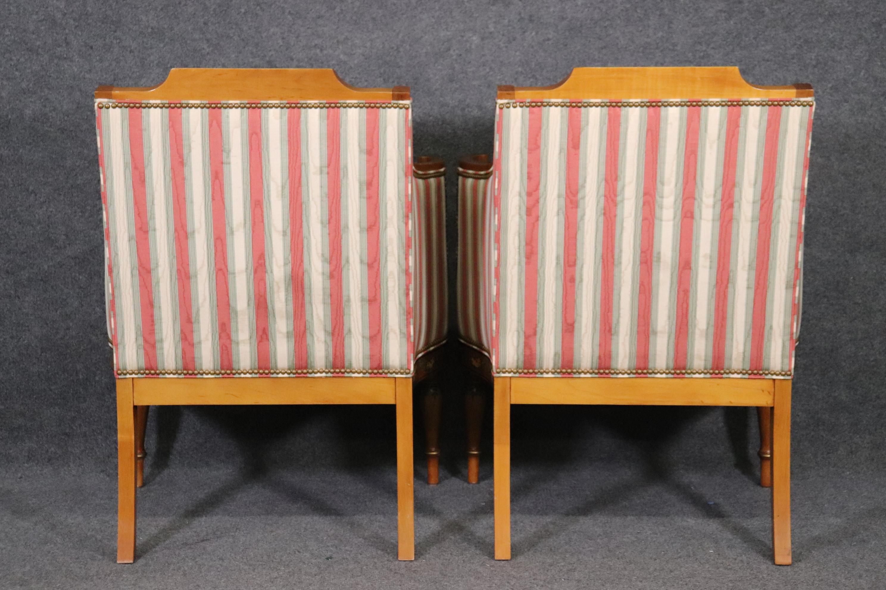 Fine Hand-Painted Pair of Adams Style Satinwood Bergere Chairs In Good Condition In Swedesboro, NJ