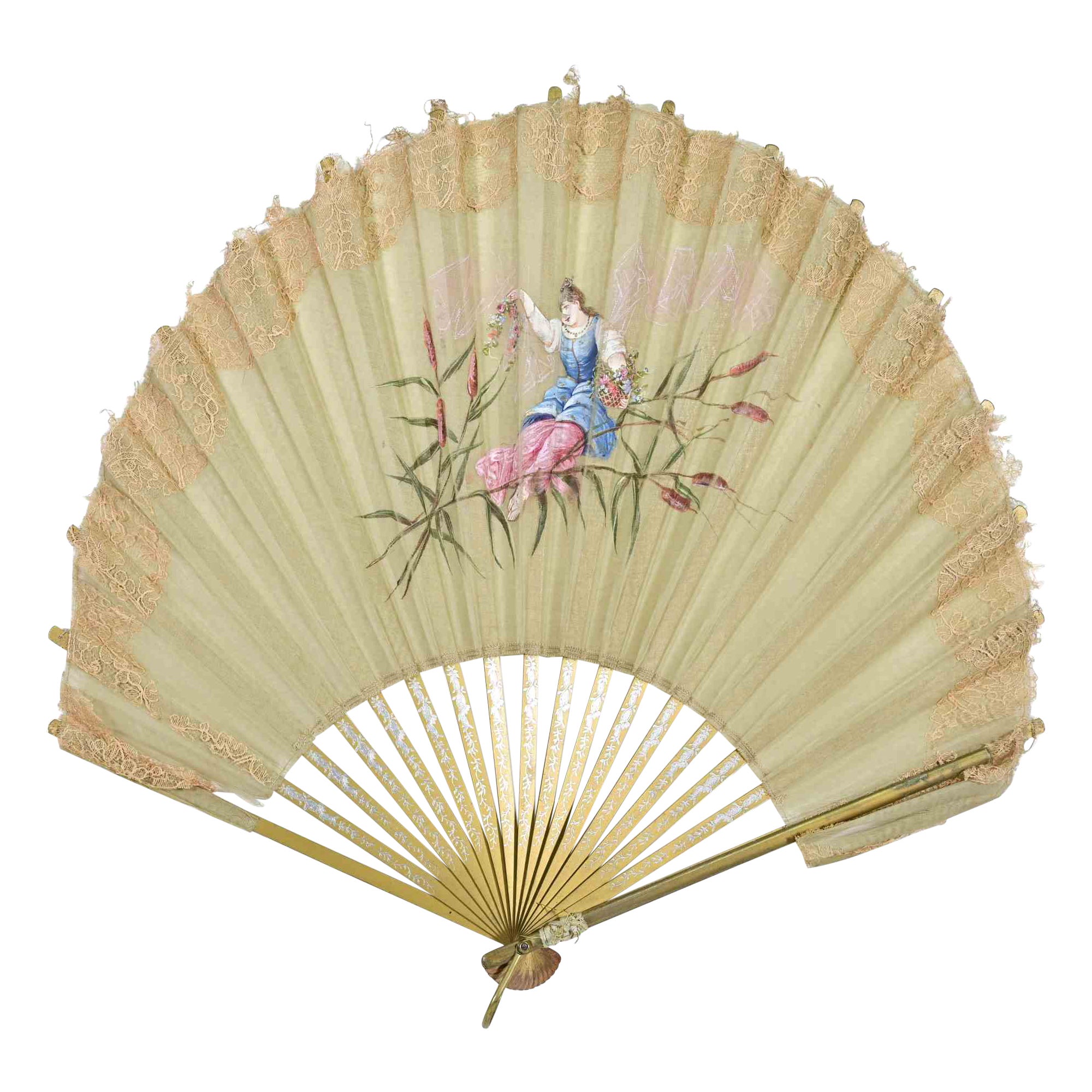 Fine Hand-Painted Silk and Lace Fan, Early 20th Century
