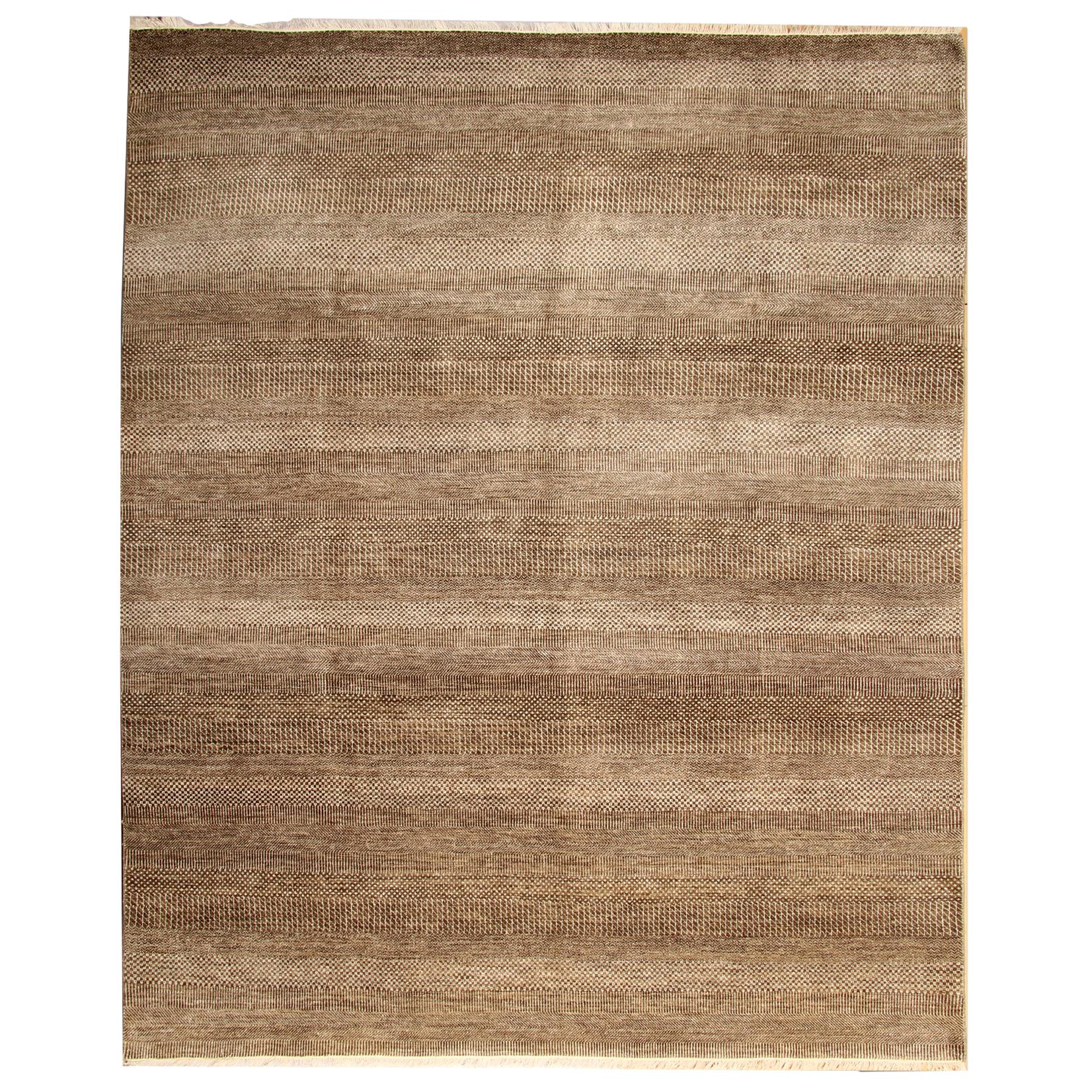 Orientalischer handgefertigter Teppich, brauner primitiver Gabbeh zeitgenössischer Teppich im Angebot