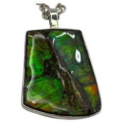 Fine Handmade Large Natural Iridescent Ammonite 29.5g Silver Pendant Necklace