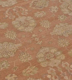 Handwoven Agra Rug, Wool, Salmon Color, Contemporary Design, Pakistan