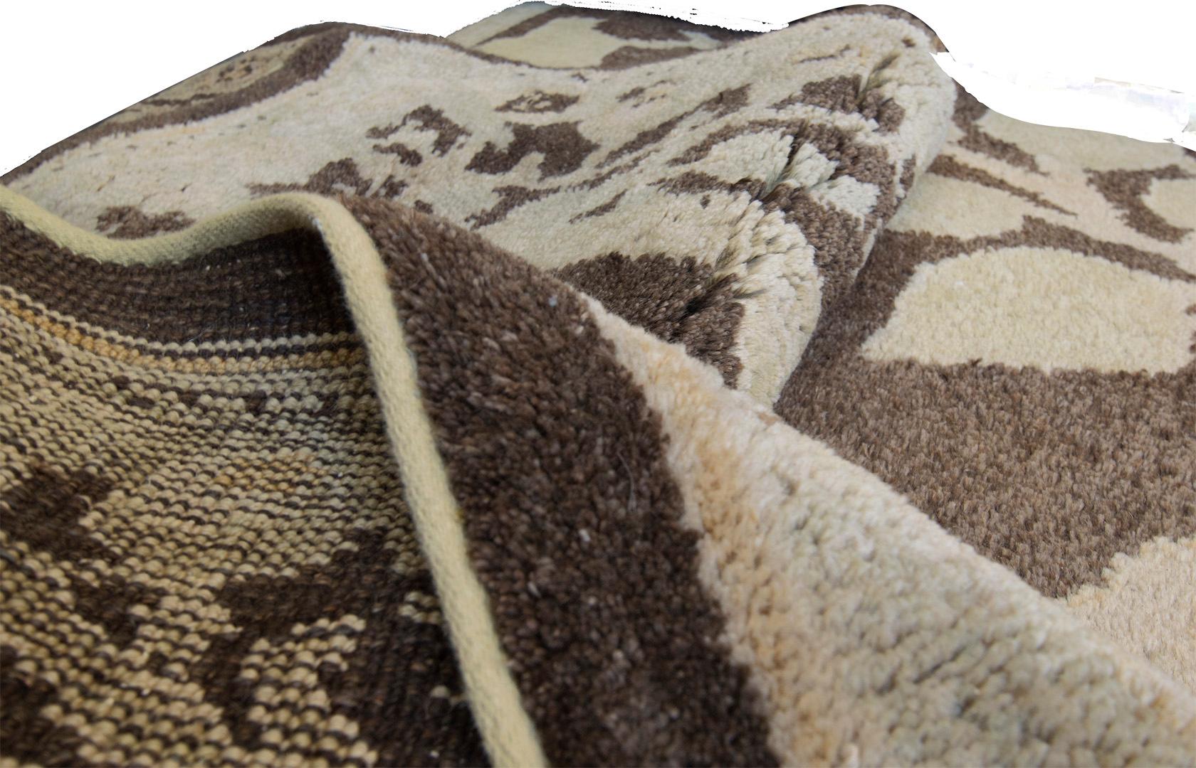 New Hand-Woven Brown Floral Arts & Crafts Voysey-Inspired Rug For Sale 2