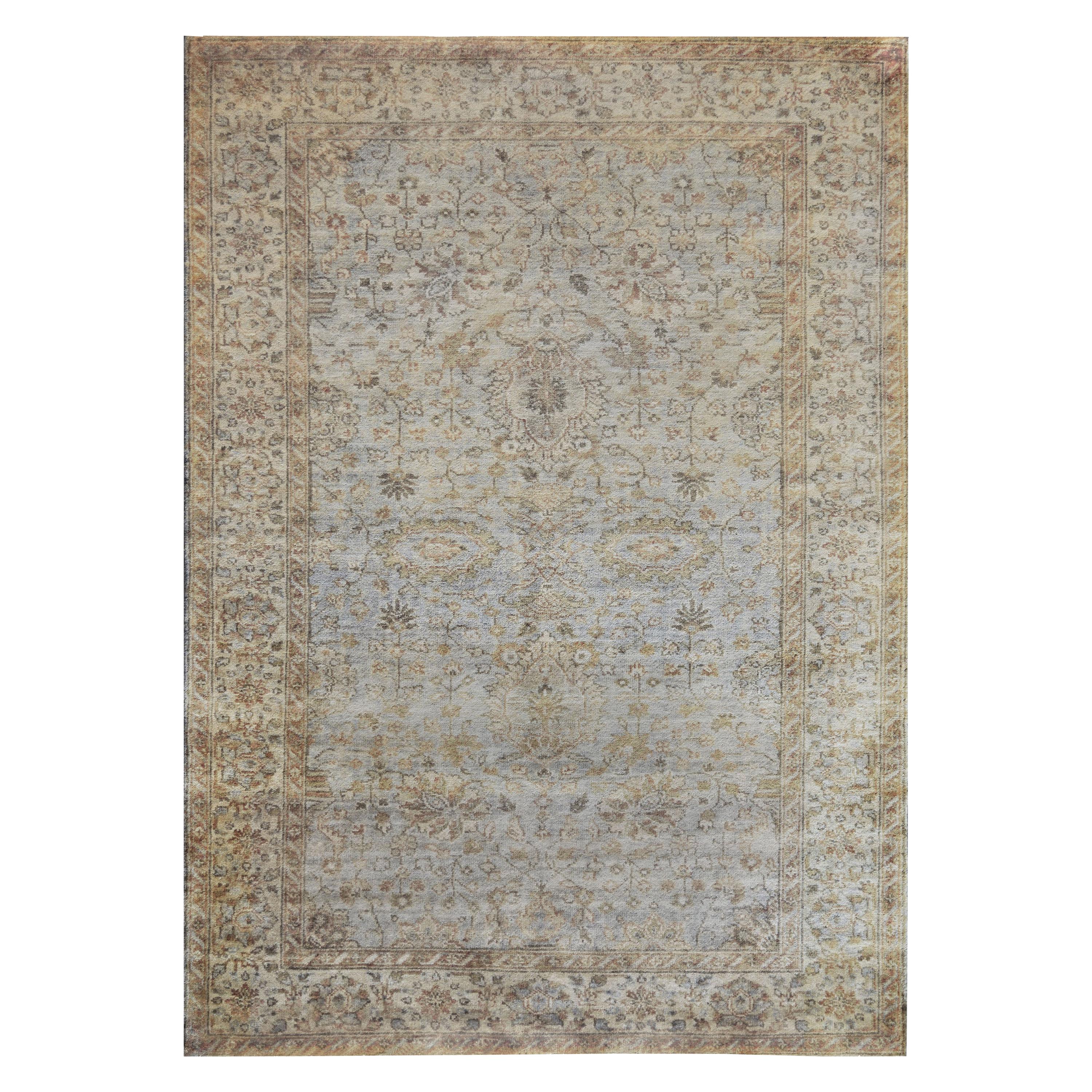 Fine Handwoven Wool Floral Oushak-Style Rug For Sale