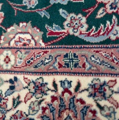 Moderner handgewebter Wollteppich in Petrol und Rosa mit Tabriz-Inspiration