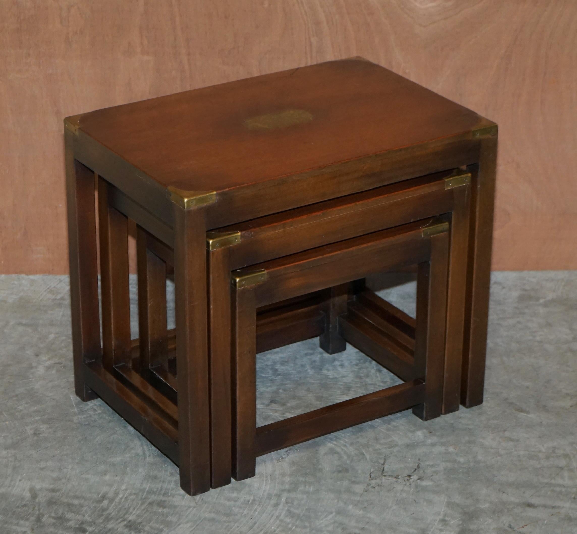 We are delighted to offer for sale this stunning and really quite rare, Kennedy furniture Harrods London Military Campaign nest of side tables

A good looking and well-made suite, absolutely iconic and highly collectable, I never really see the
