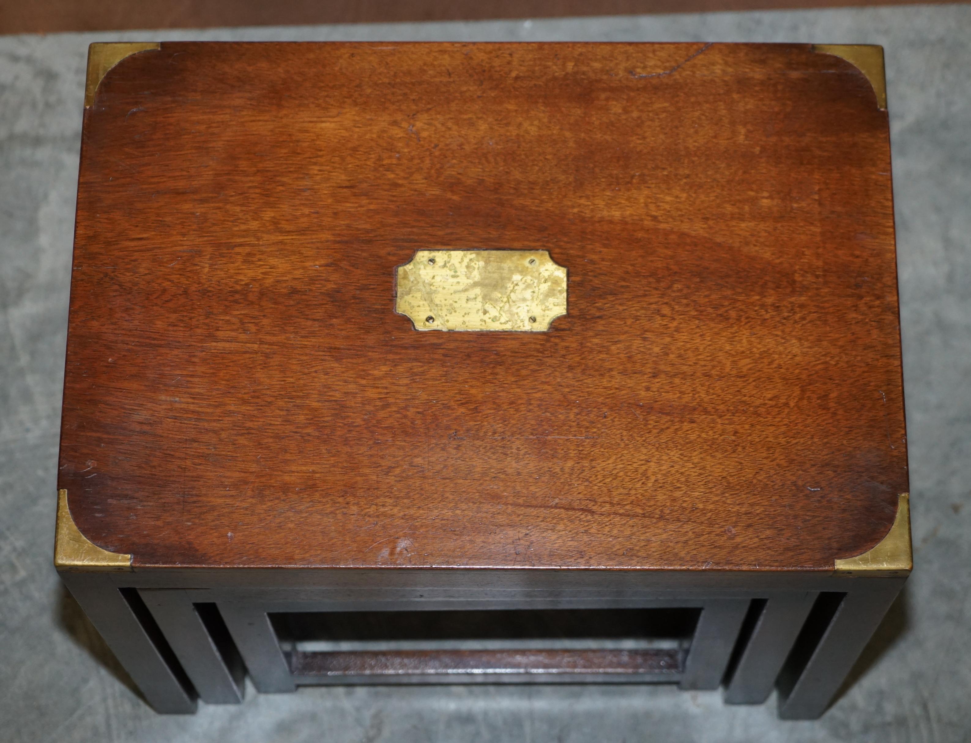Hand-Crafted Fine Harrods London Kennedy Hardwood Military Campaign Nest of Side End Tables