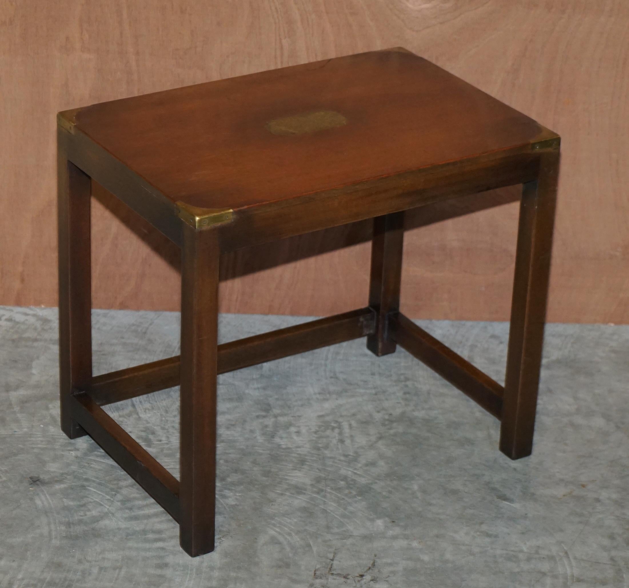 20th Century Fine Harrods London Kennedy Hardwood Military Campaign Nest of Side End Tables