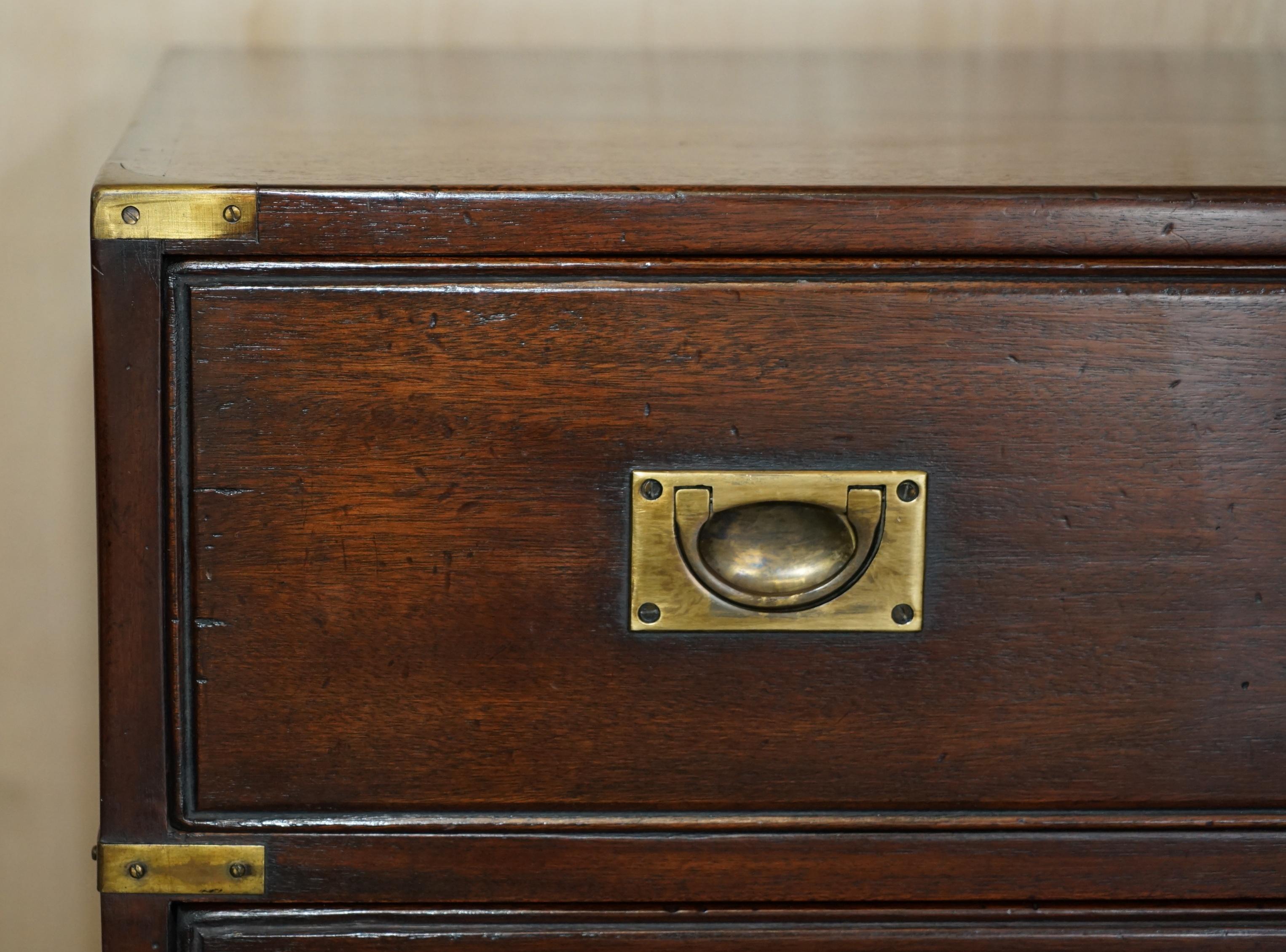 English Fine Harrods London Kennedy Military Campaign Chest of Drawers Hardwood & Brass