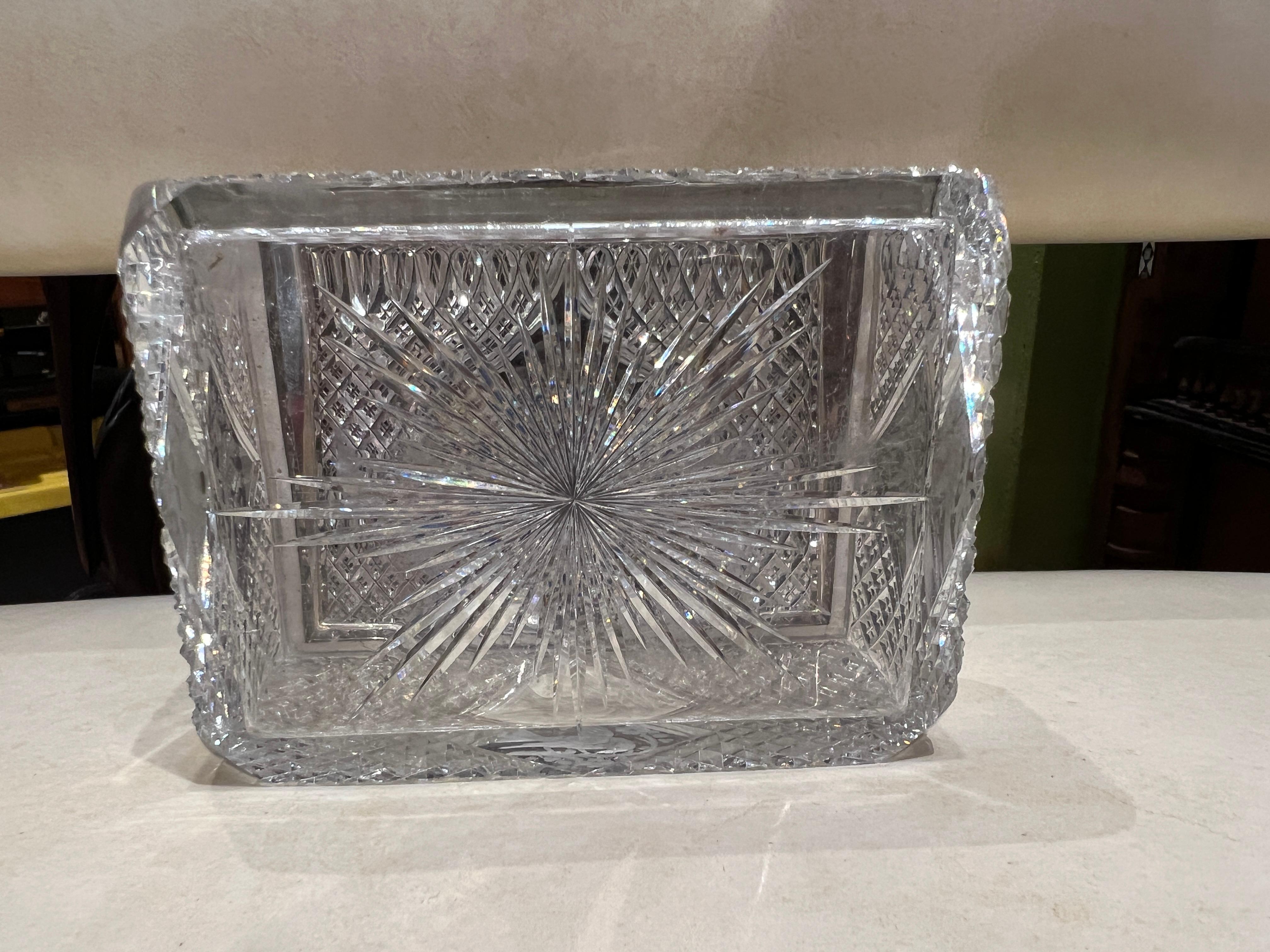 Fine Hawkes Cut Crystal & Sterling Silver Ornithological Motif Box For Sale 5