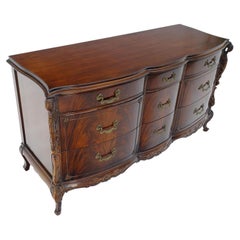 Fine Heavily Carved Dark Crotch Mahogany Serpentine Tripple Dresser MINT!