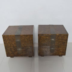 Fine Henredon Lacquered Faux Tortoise Shell Patinated Brass Nightstands, 1970s