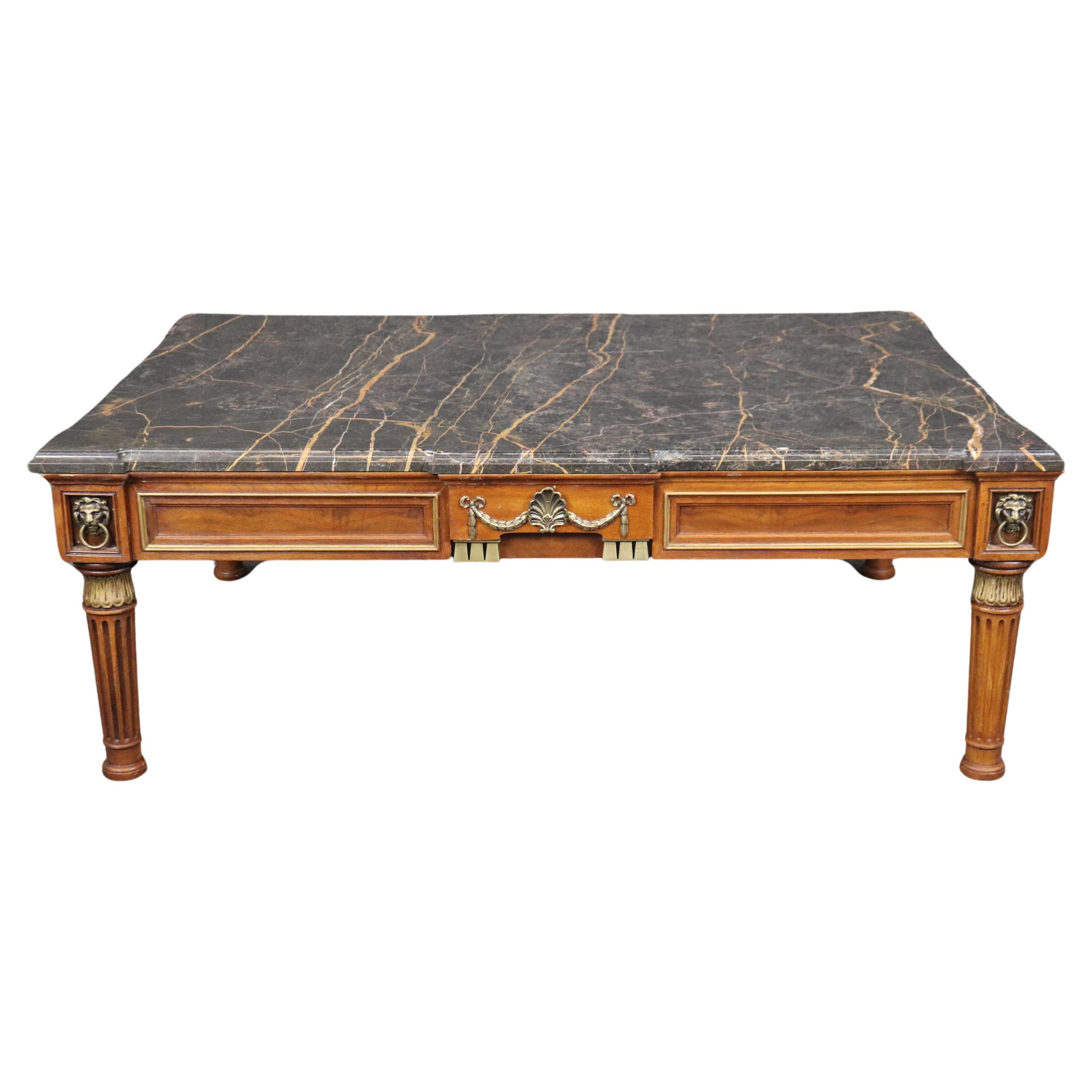 Fine Henredon Portoro Marble Top Bronze Mounted French Empire Style Coffee Table For Sale