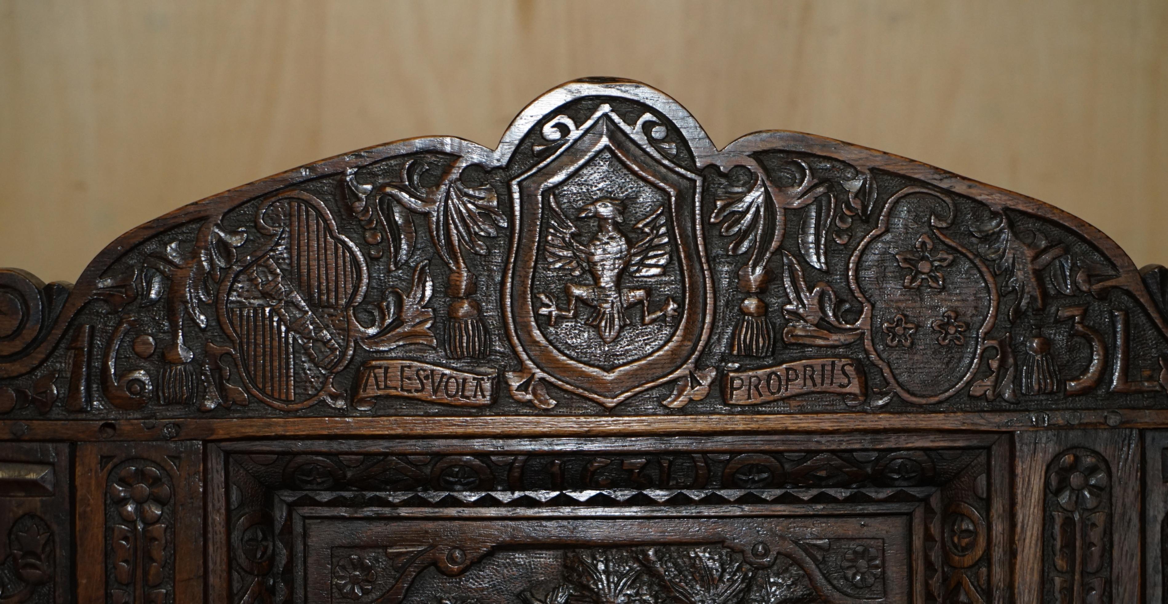 Carved FINE HENRY VIII LINKED ANTIQUE 1631 CHARLES I ROCKiNG CHAIR DEPICTING ADAM & EVE