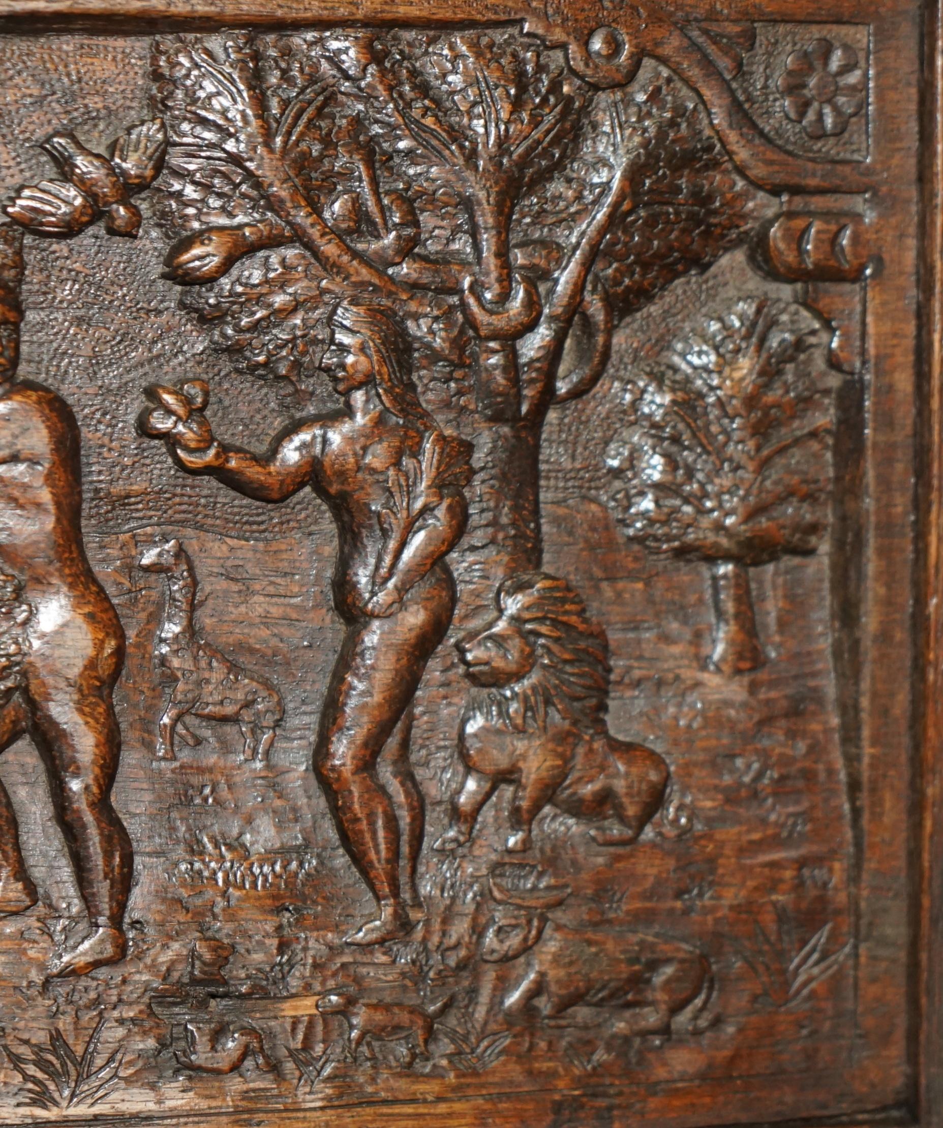 Oak FINE HENRY VIII LINKED ANTIQUE 1631 CHARLES I ROCKiNG CHAIR DEPICTING ADAM & EVE