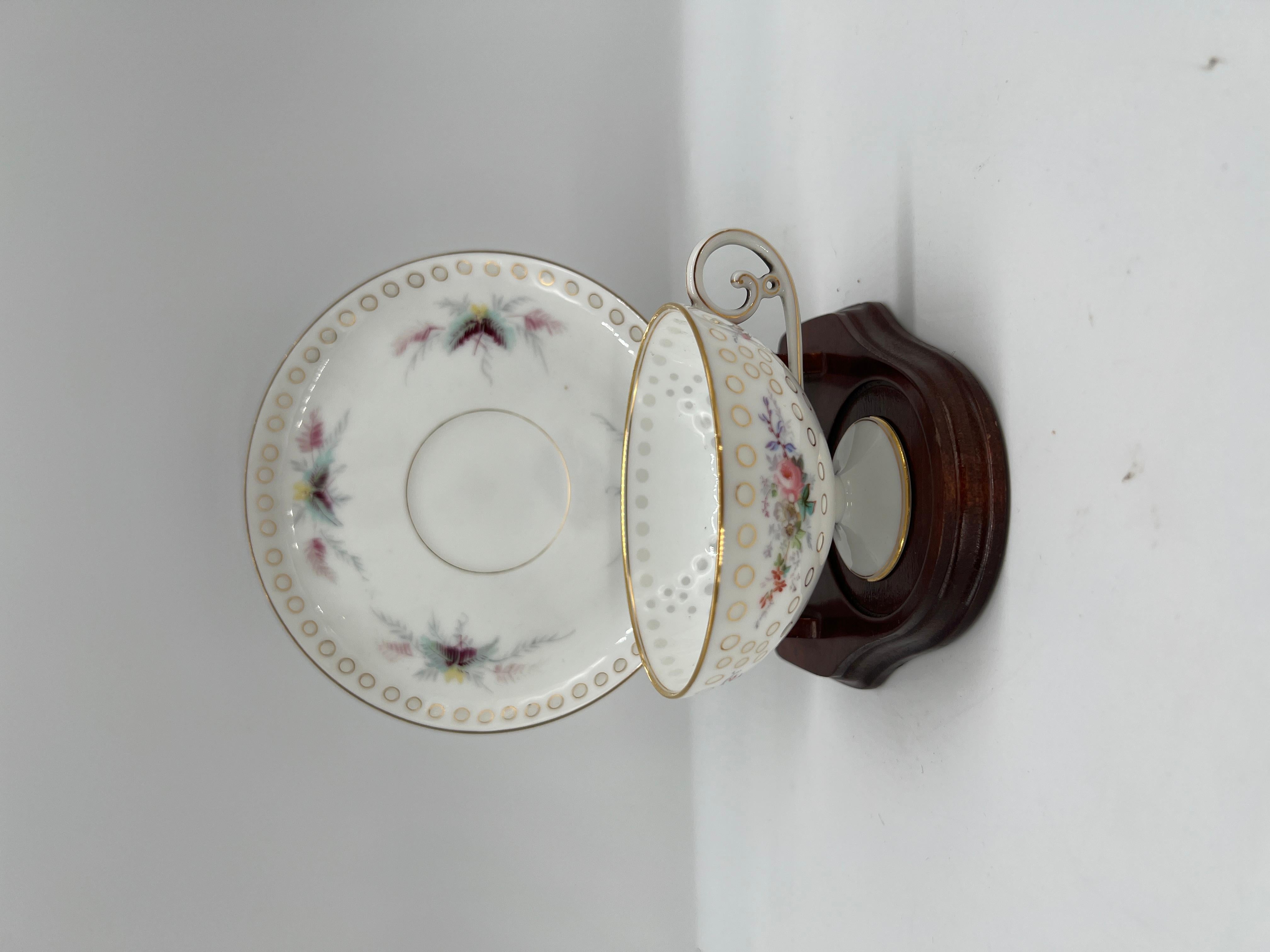 Feine & hochwertige Porzellan Teetasse / Untertasse - Rice Grain - vergoldet emailliert im Angebot 3