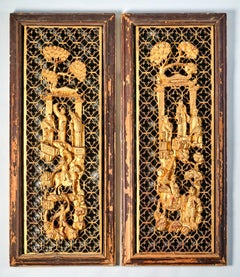 Exceptional & Highly Decorative Pair of Chinese Export Carved Giltwood Panels