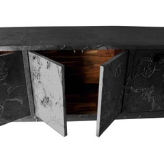 Fein Hmrd. Antq. Bronze Floral Credenza - Biophilic Carved Metal Cabinet