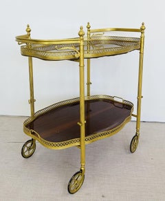 Fine Hollywood Regency Style Bar or Serving Cart, 2-Tier, Bronze, Mahogany