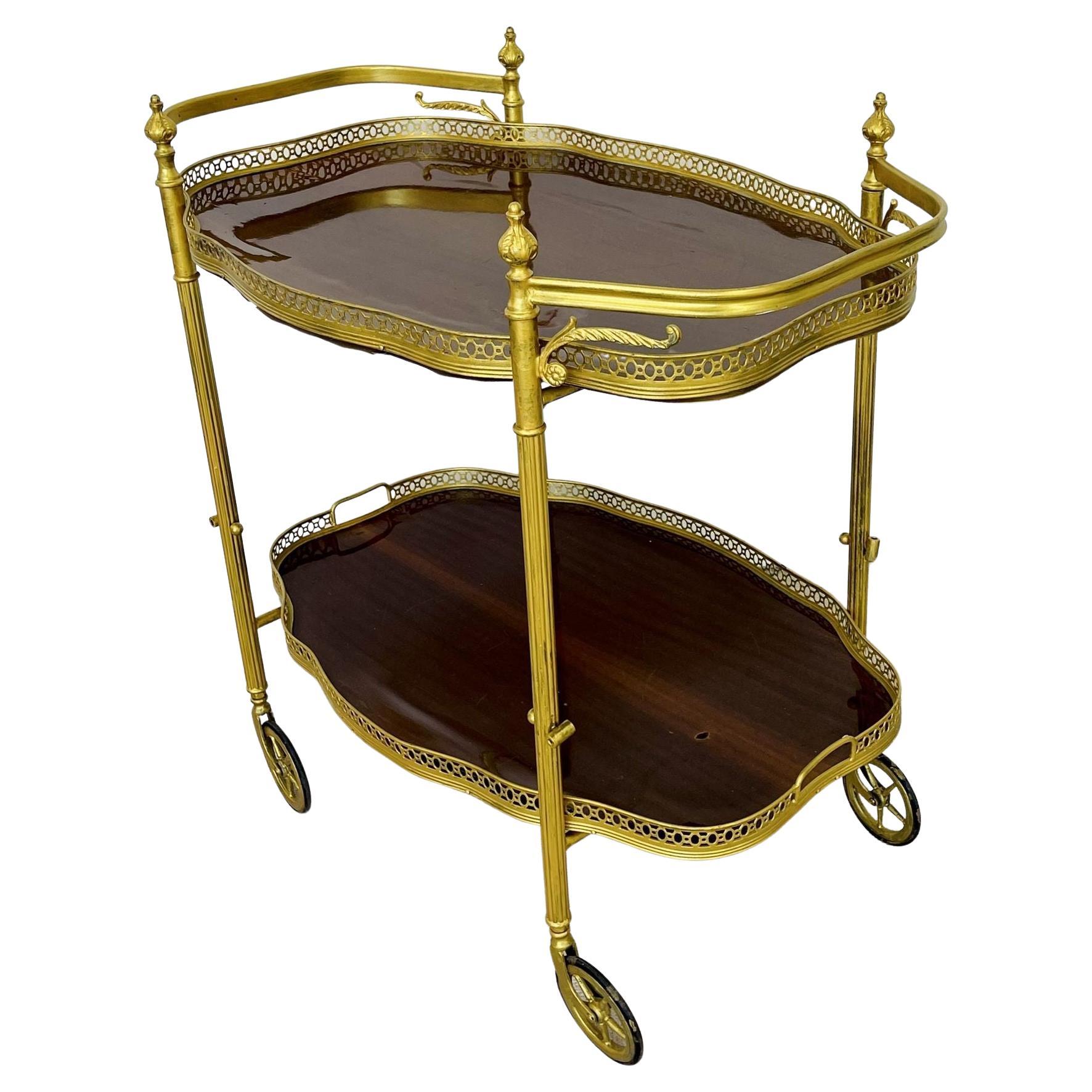 Fine Hollywood Regency Style Bar or Serving Cart, 2-Tier, Bronze, Mahogany