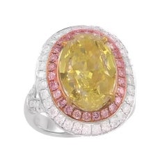 Wunderschöner, riesiger Verlobungsring mit einem natürlichen, ovalen „Fancy Yellow Pink“-Pink Diamond von 7,54 Karat, 18 Karat, GIA-zertifiziert