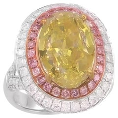 Wunderschöner, riesiger Verlobungsring mit einem natürlichen, ovalen „Fancy Yellow Pink“-Pink Diamond von 7,54 Karat, 18 Karat, GIA-zertifiziert