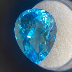 Fine IGI Certified 26.39 Carat Swiss Blue Topaz Pear Teardrop Cut Gems