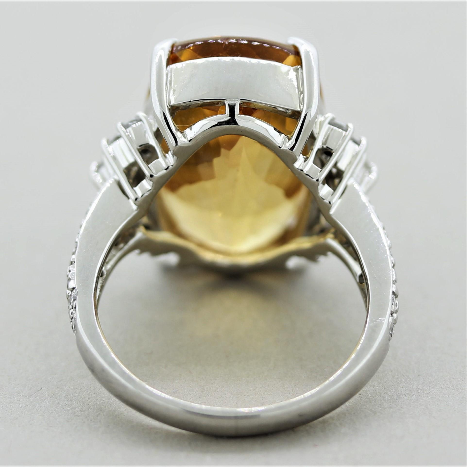 Fine Imperial Topaz Diamond Platinum Cocktail Ring For Sale 1