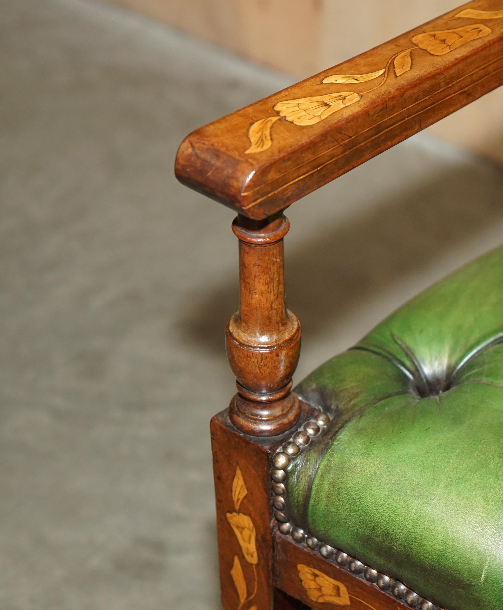 FINE IMPORTANT RESTORED ANTiQUE DUTCH MARQUETRY CHESTERFIELD LEATHER DESK CHAIR For Sale 2