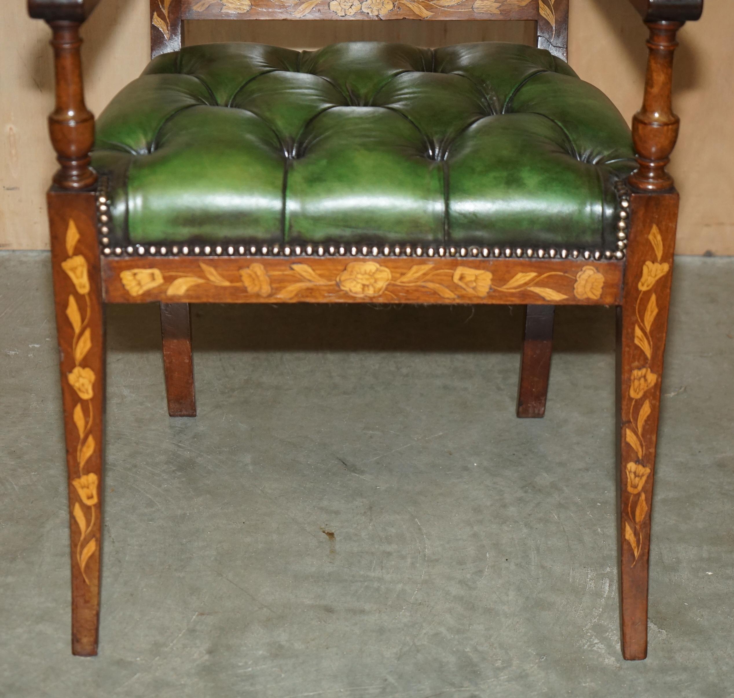 FINE IMPORTANT RESTORED ANTiQUE DUTCH MARQUETRY CHESTERFIELD LEATHER DESK CHAIR For Sale 3