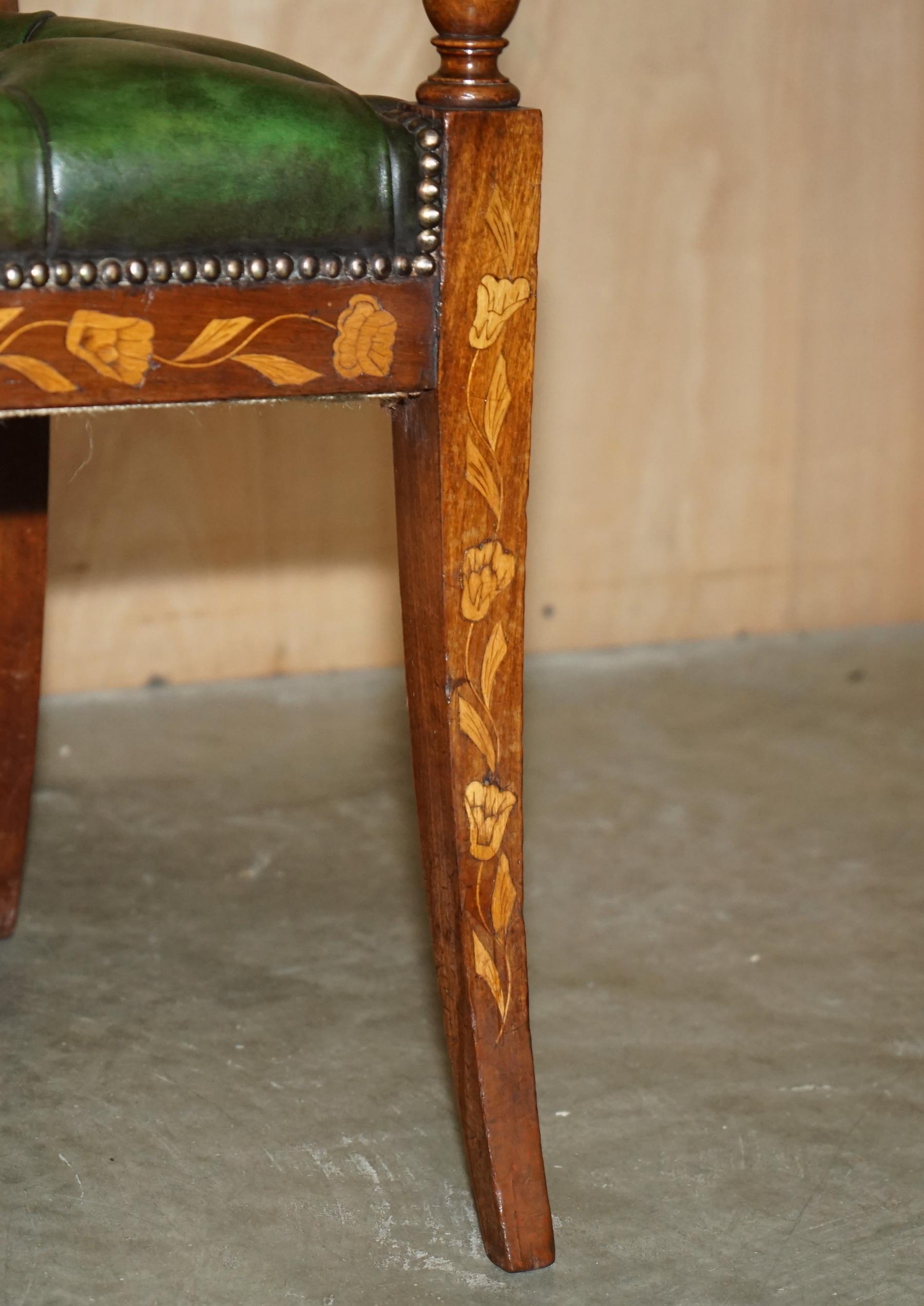 FINE IMPORTANT RESTORED ANTiQUE DUTCH MARQUETRY CHESTERFIELD LEATHER DESK CHAIR For Sale 4