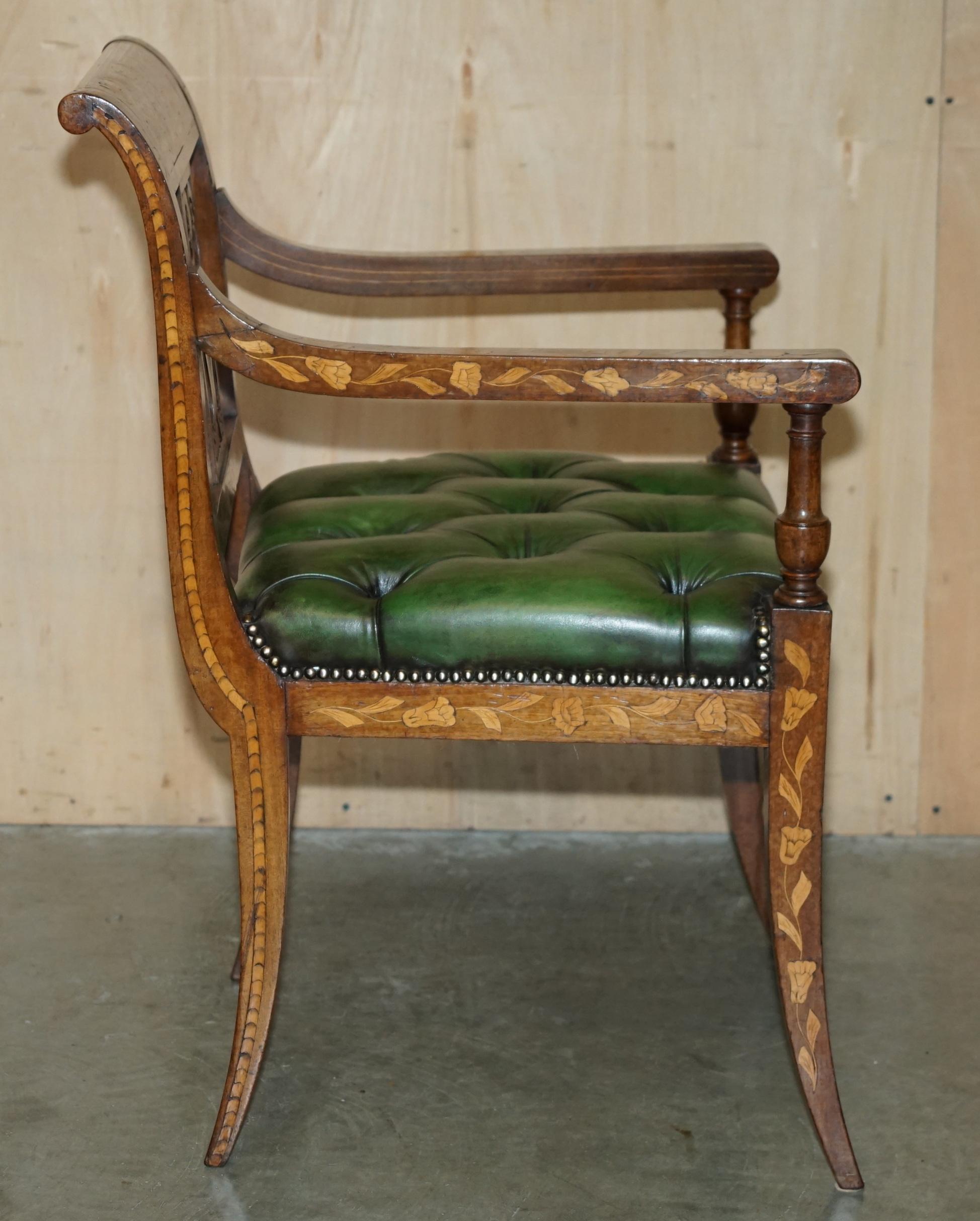 FINE IMPORTANT RESTORED ANTiQUE DUTCH MARQUETRY CHESTERFIELD LEATHER DESK CHAIR For Sale 5