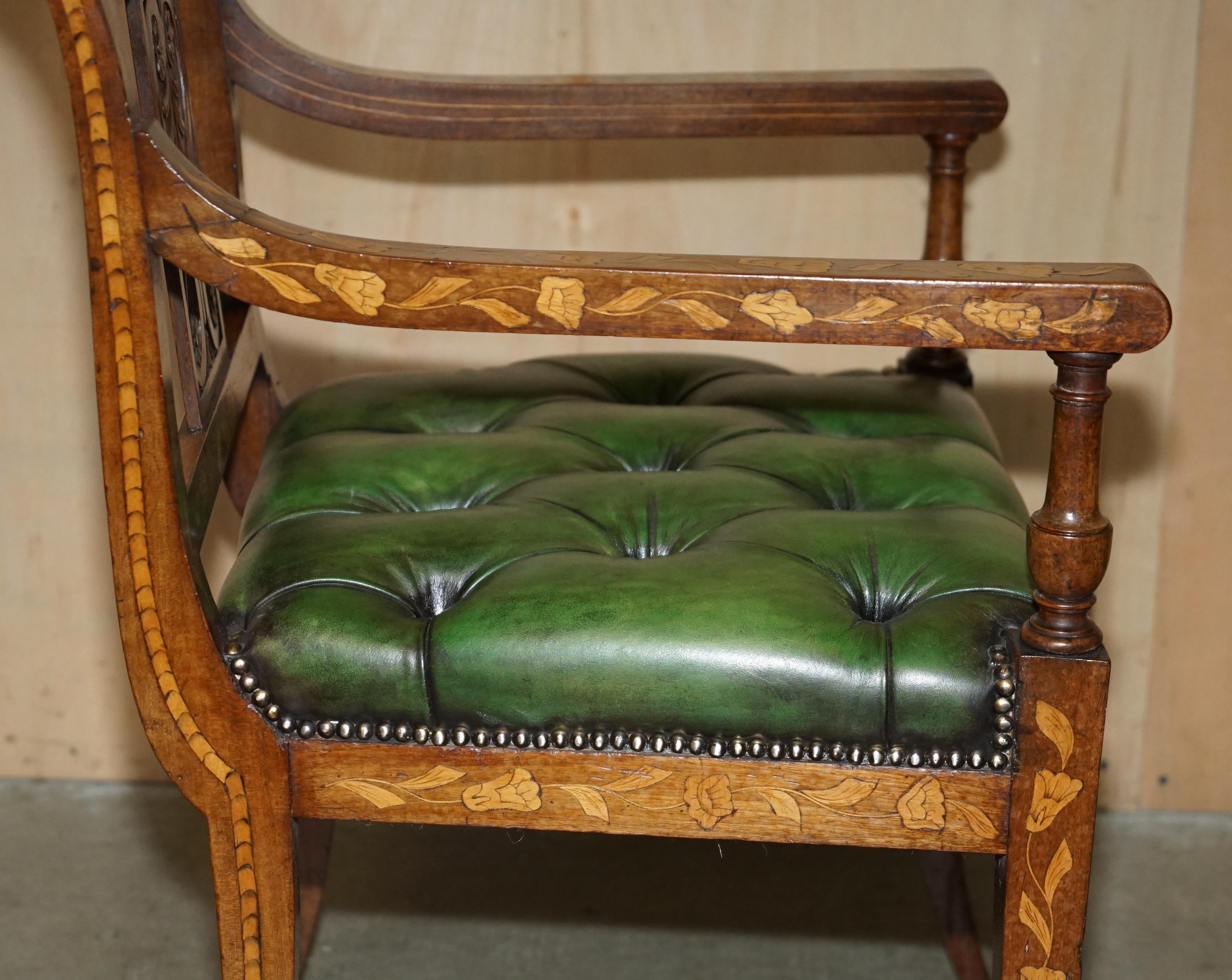 FINE IMPORTANT RESTORED ANTiQUE DUTCH MARQUETRY CHESTERFIELD LEATHER DESK CHAIR For Sale 6