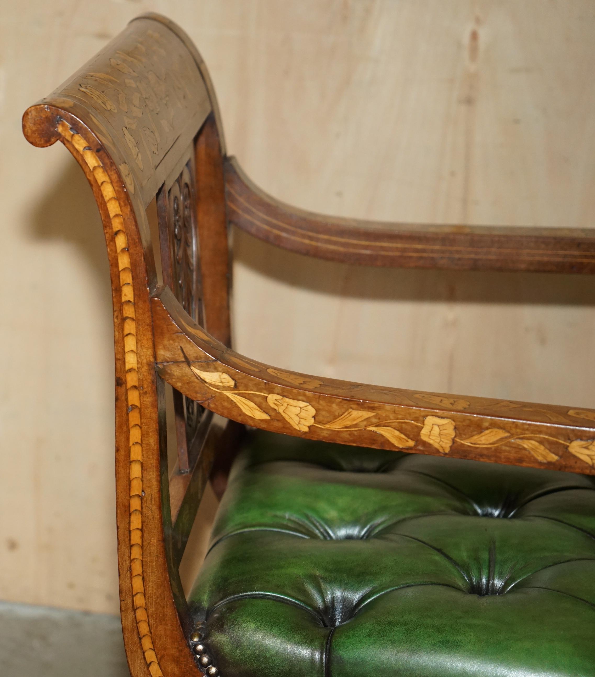 FINE IMPORTANT RESTORED ANTiQUE DUTCH MARQUETRY CHESTERFIELD LEATHER DESK CHAIR For Sale 7
