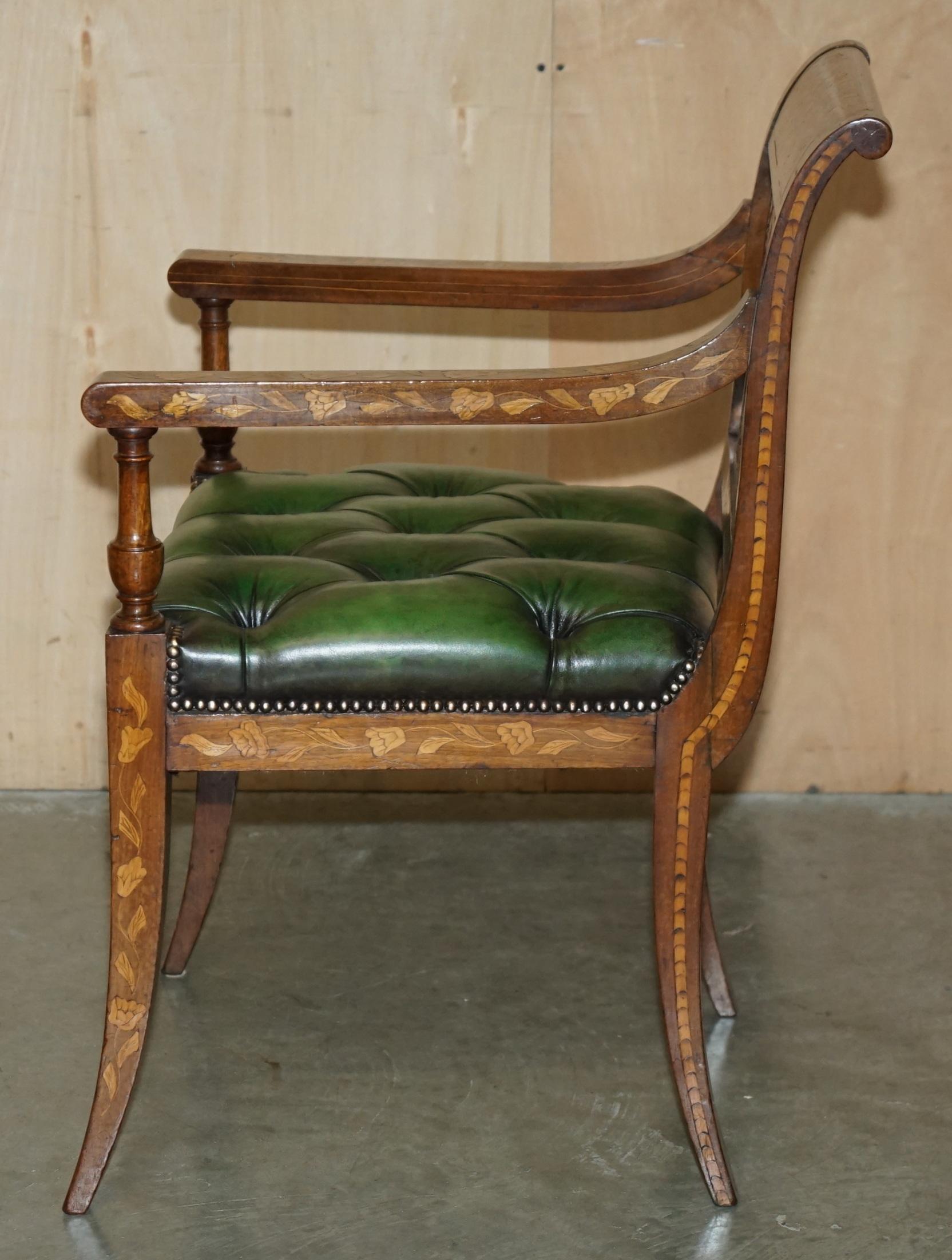 FINE IMPORTANT RESTORED ANTiQUE DUTCH MARQUETRY CHESTERFIELD LEATHER DESK CHAIR For Sale 9