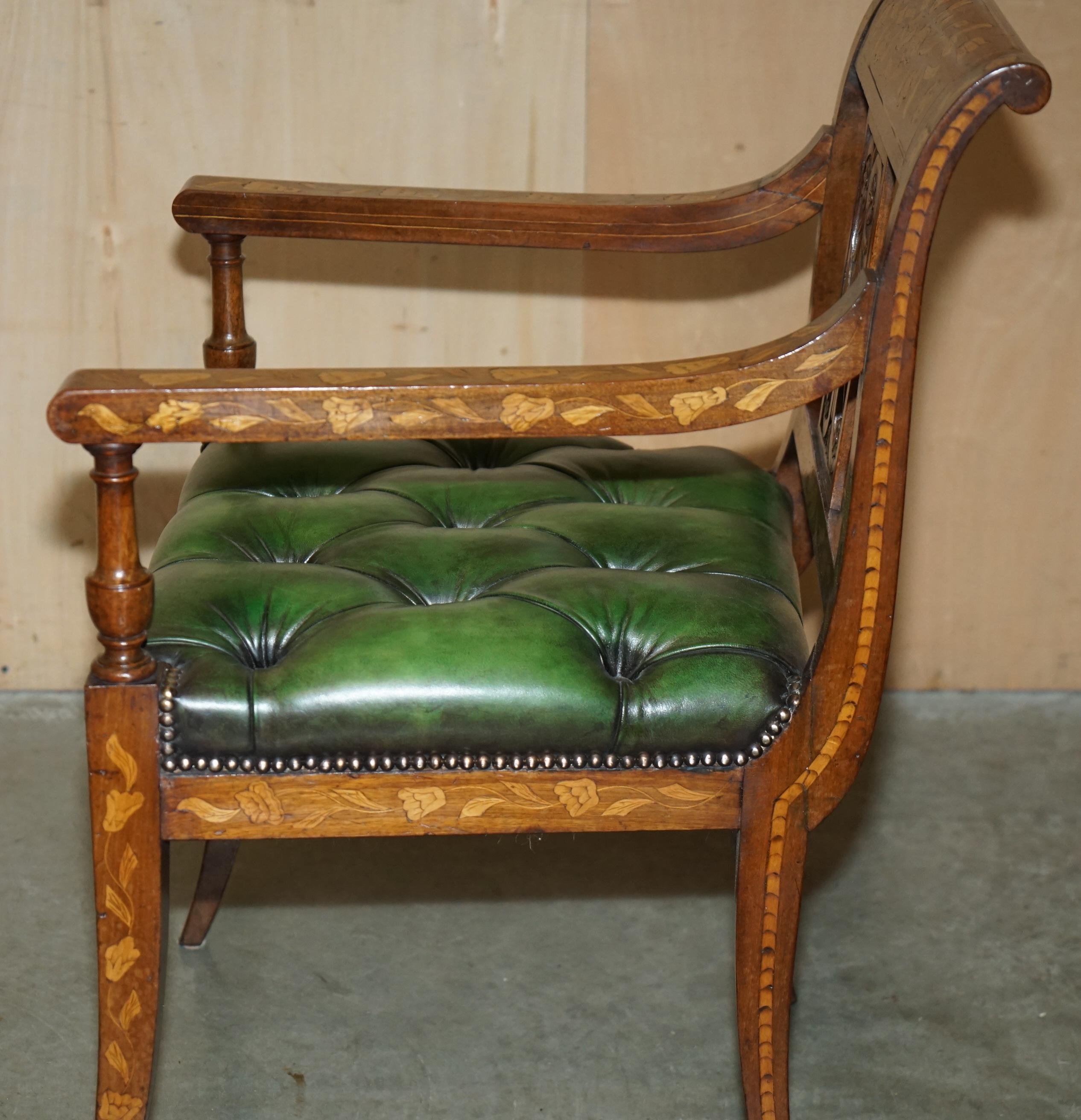 FINE IMPORTANT RESTORED ANTiQUE DUTCH MARQUETRY CHESTERFIELD LEATHER DESK CHAIR For Sale 10