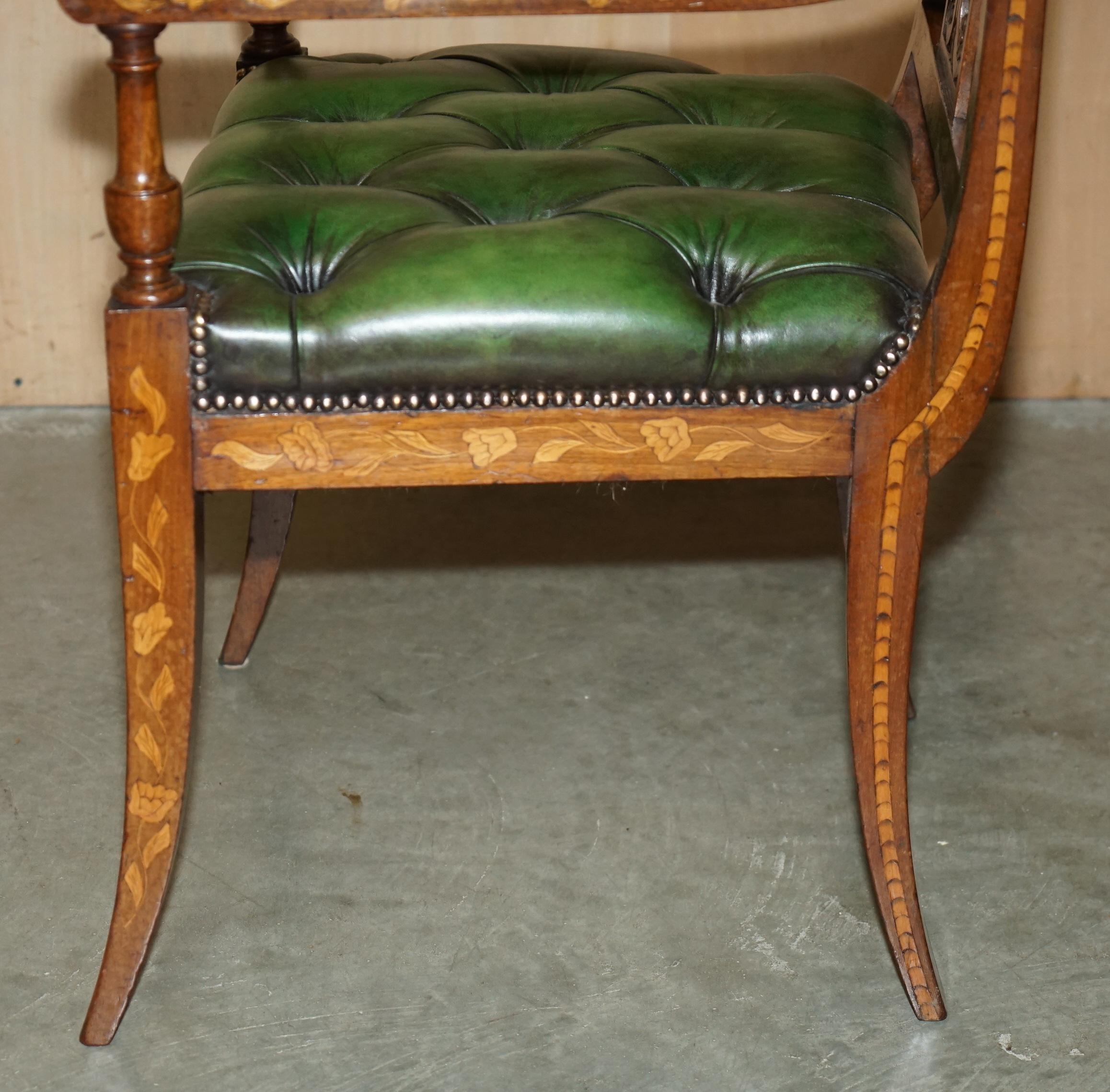 FINE IMPORTANT RESTORED ANTiQUE DUTCH MARQUETRY CHESTERFIELD LEATHER DESK CHAIR For Sale 11