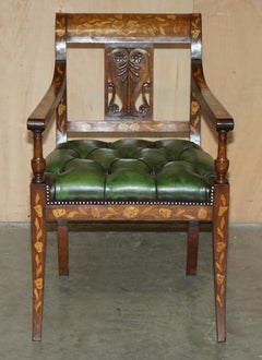FINE IMPORTANT RESTORED ANTiQUE DUTCH MARQUETRY CHESTERFIELD LEATHER DESK CHAIR