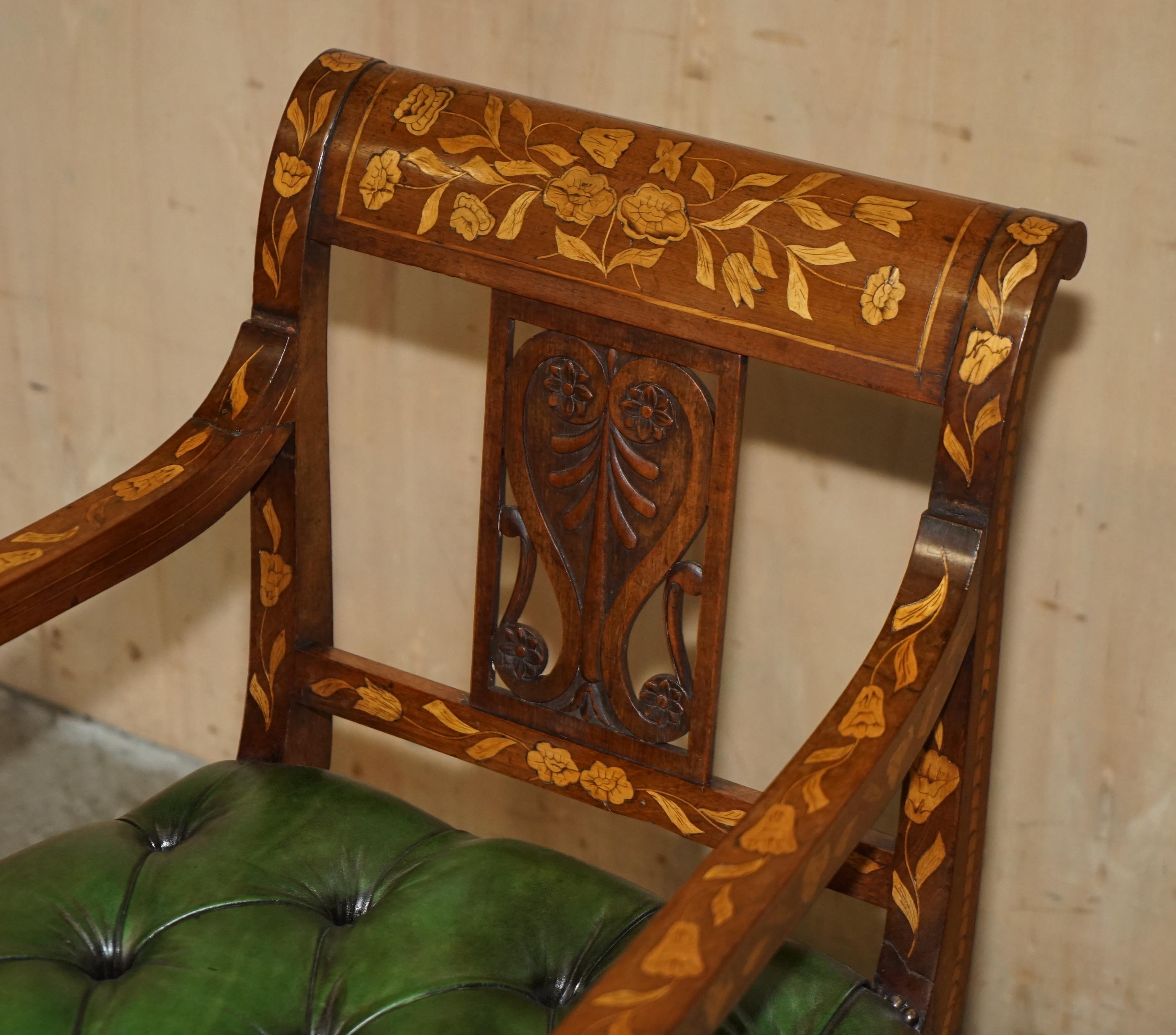 Early Victorian FINE IMPORTANT RESTORED ANTiQUE DUTCH MARQUETRY CHESTERFIELD LEATHER DESK CHAIR For Sale